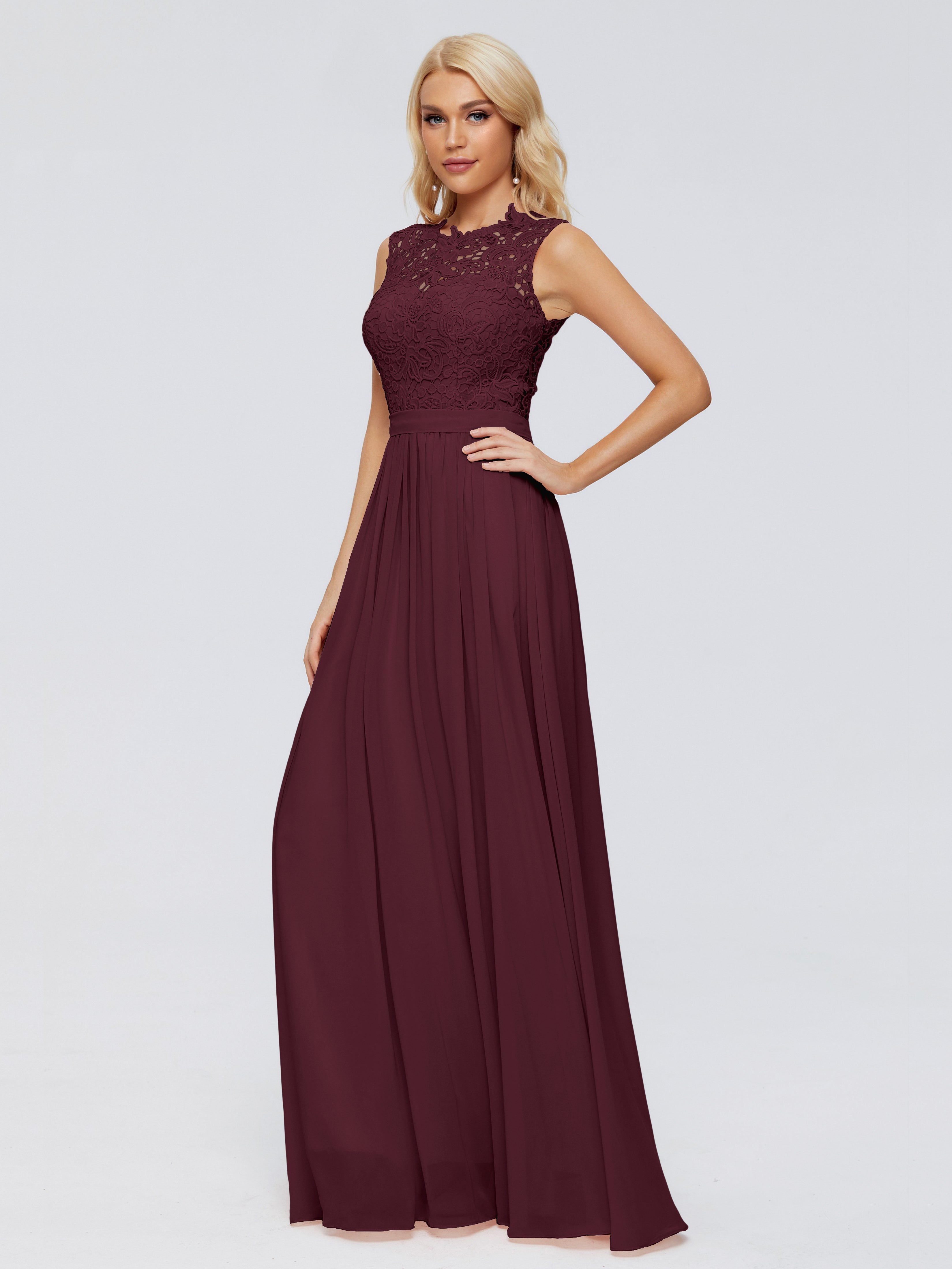 Robes De Demoiselle D'Honneur Cabernet Trapèze Bateau Mousseline Robes Demoiselle D'Honneur