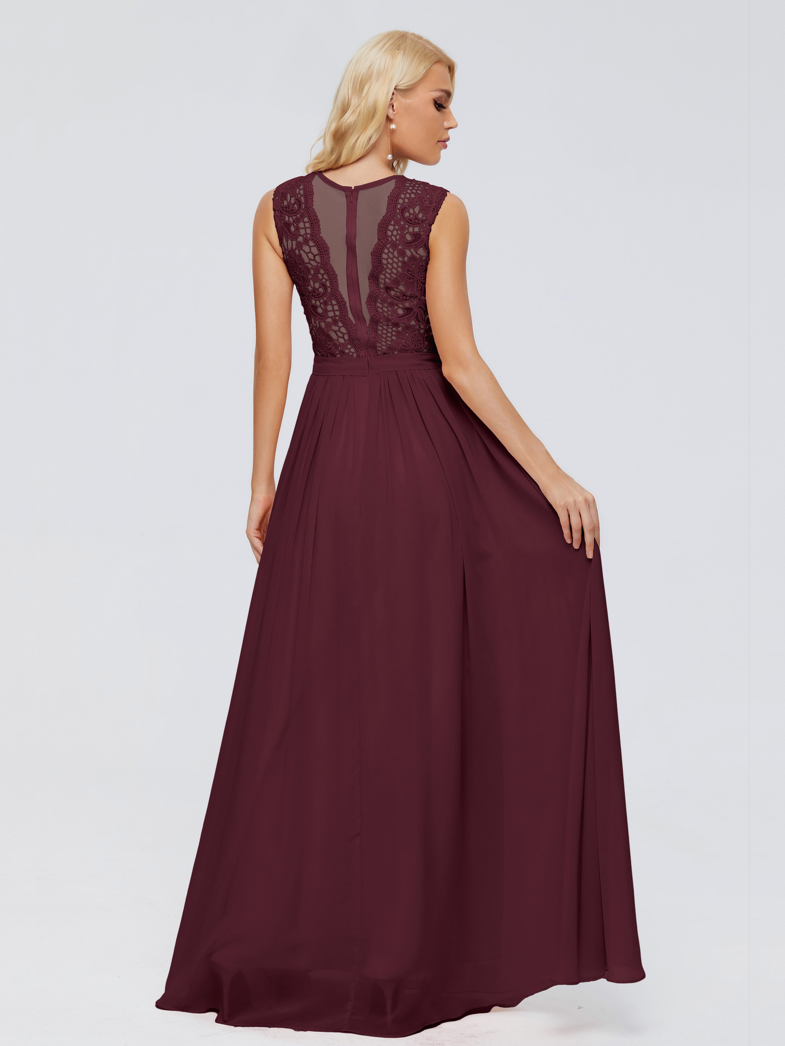 Robes De Demoiselle D'Honneur Cabernet Trapèze Bateau Mousseline Robes Demoiselle D'Honneur