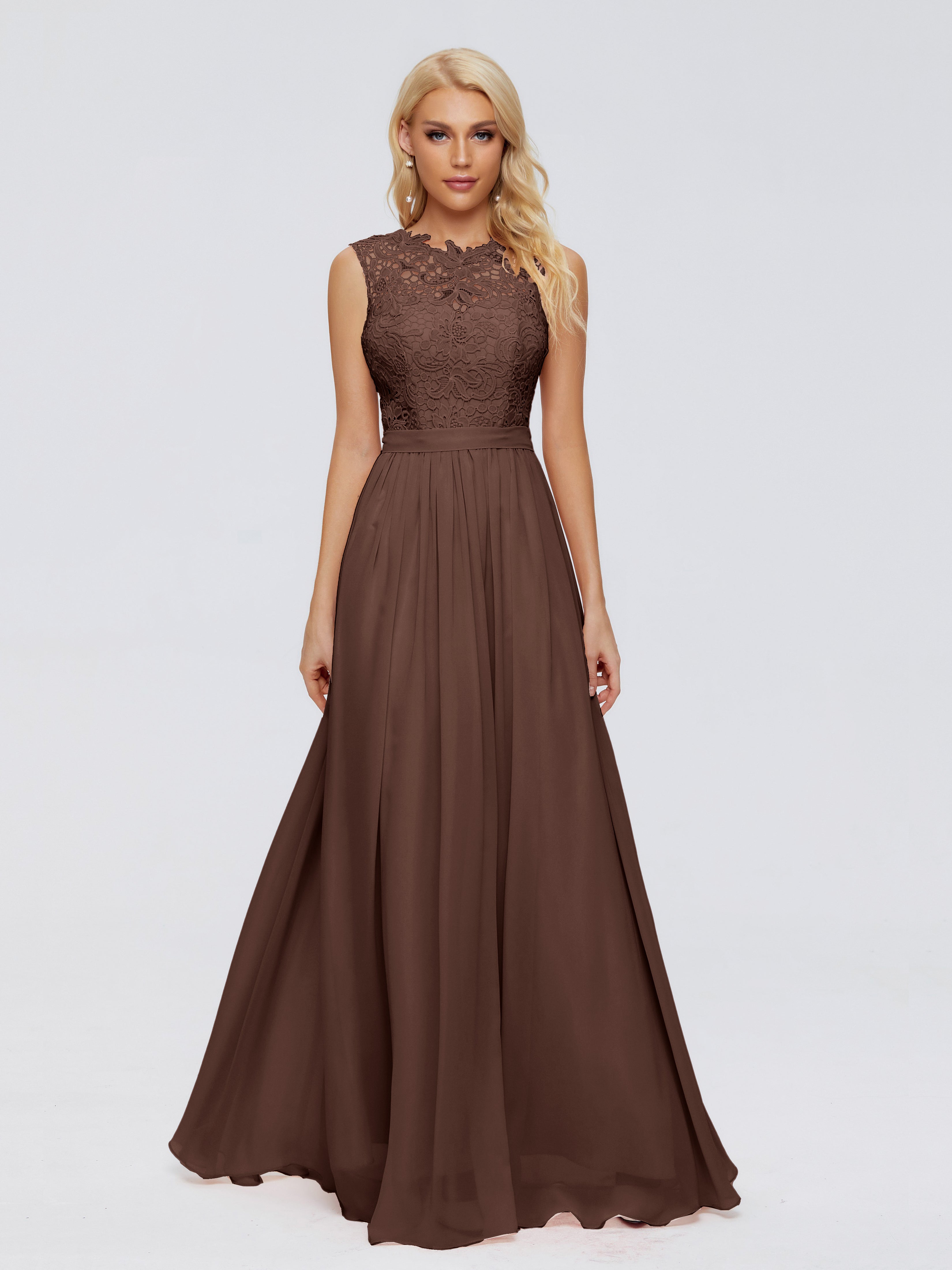 Robe Marron Chocolat Demoiselle D Honneur Trapèze Bateau Mousseline Robes Demoiselle D'Honneur