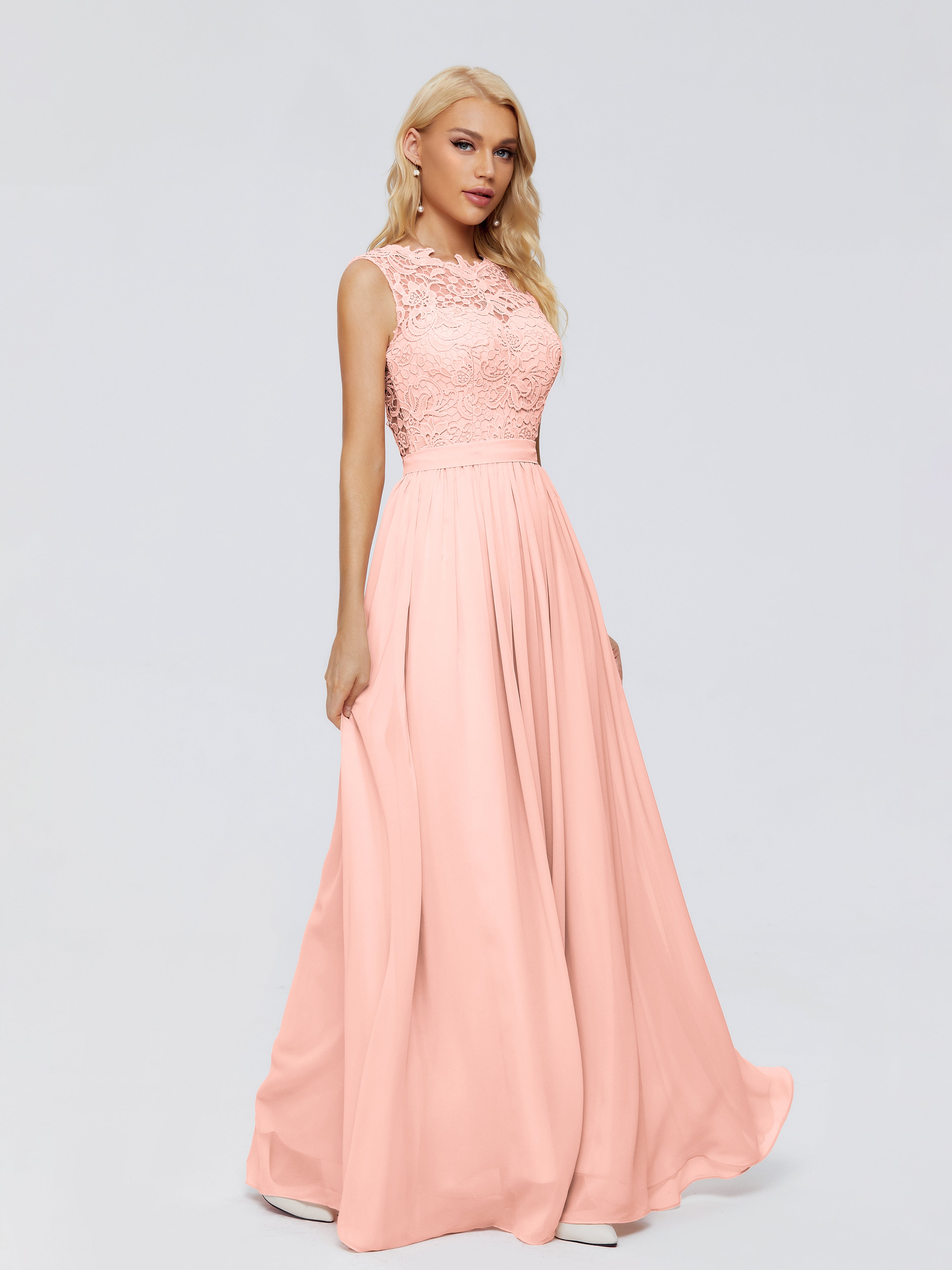 Robe Demoiselle Honneur Corail Trapèze Bateau Mousseline Robes Demoiselle D'Honneur