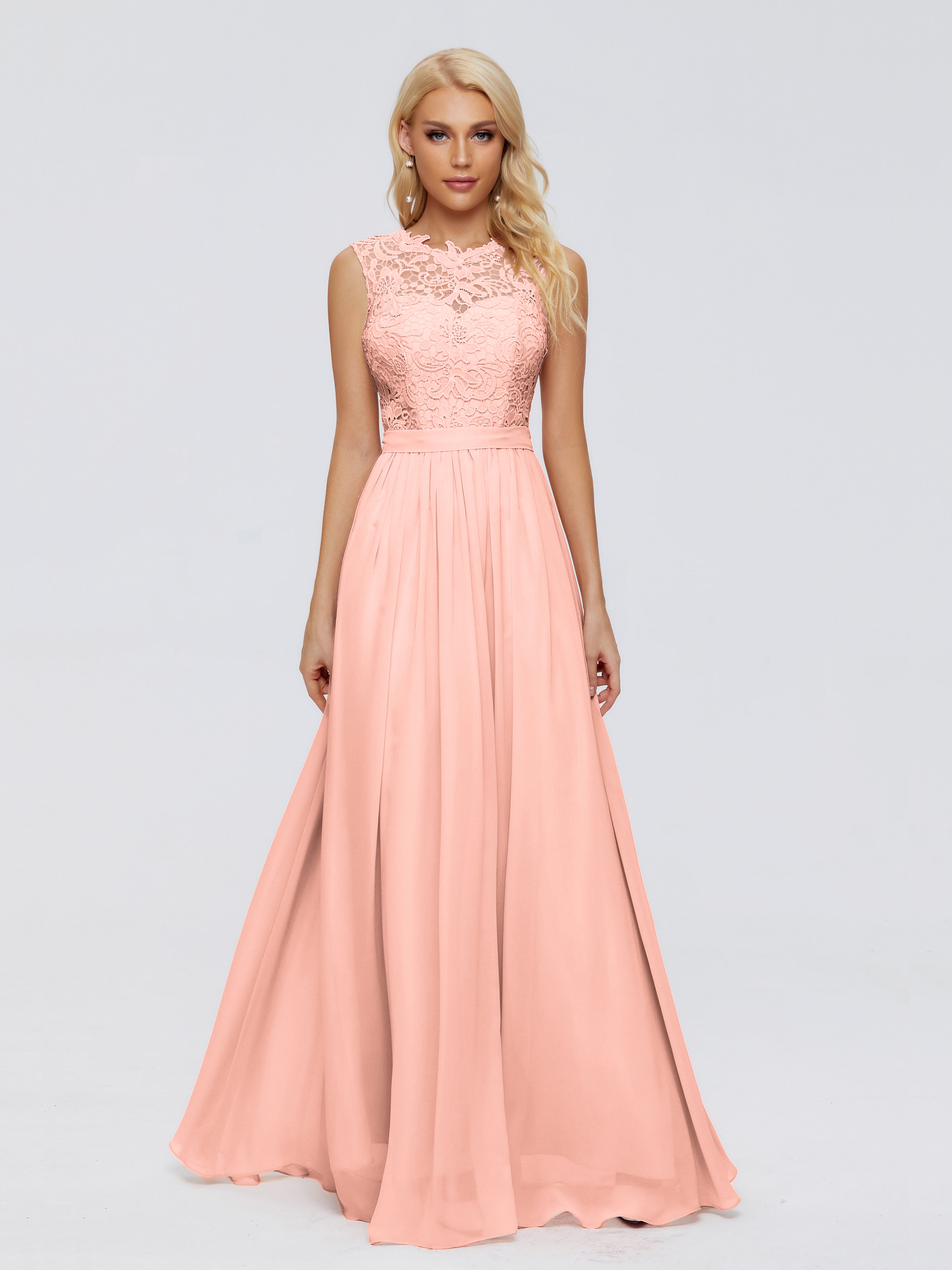 Robe Demoiselle Honneur Corail Trapèze Bateau Mousseline Robes Demoiselle D'Honneur