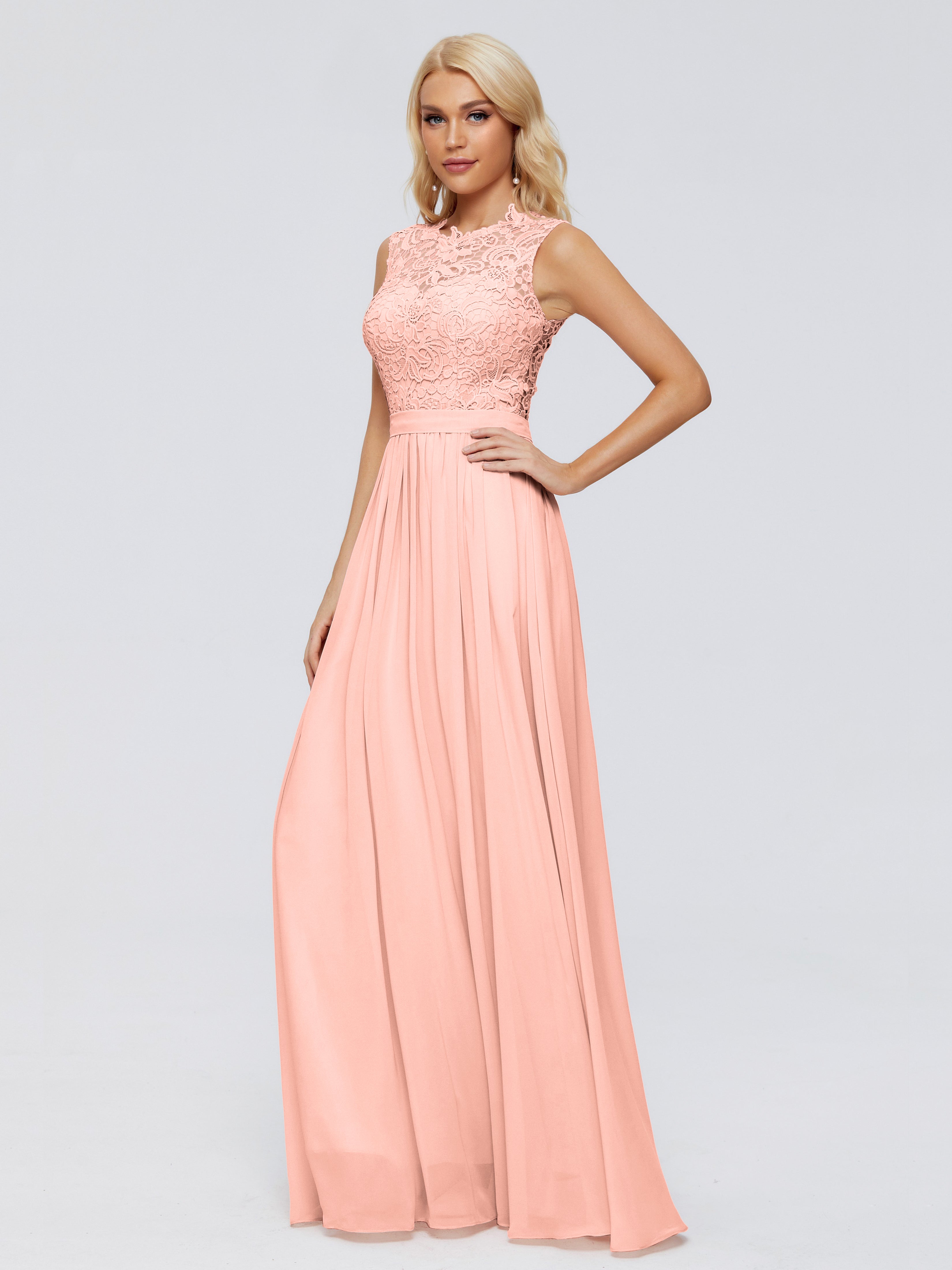 Robe Demoiselle Honneur Corail Trapèze Bateau Mousseline Robes Demoiselle D'Honneur