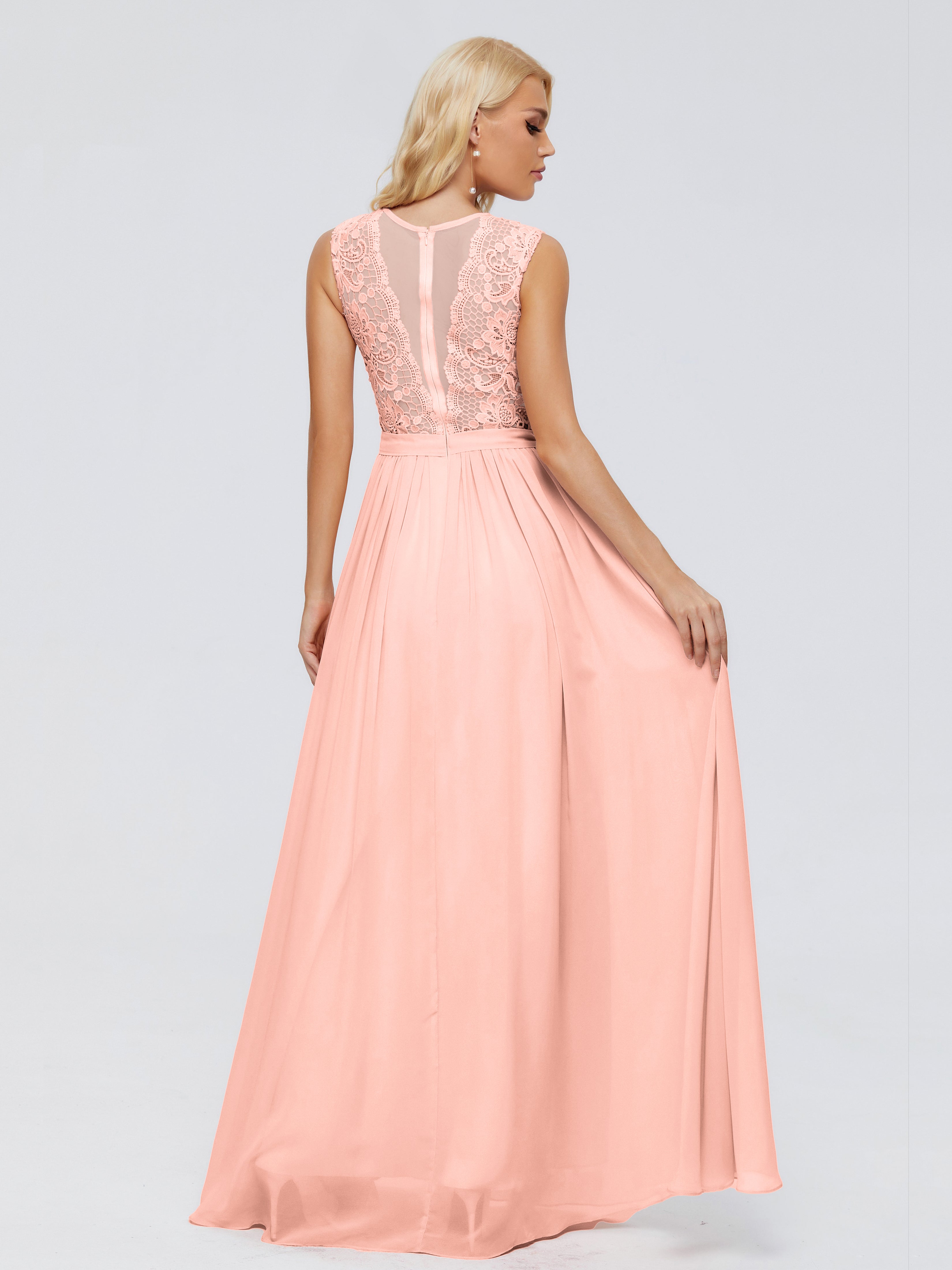 Robe Demoiselle Honneur Corail Trapèze Bateau Mousseline Robes Demoiselle D'Honneur