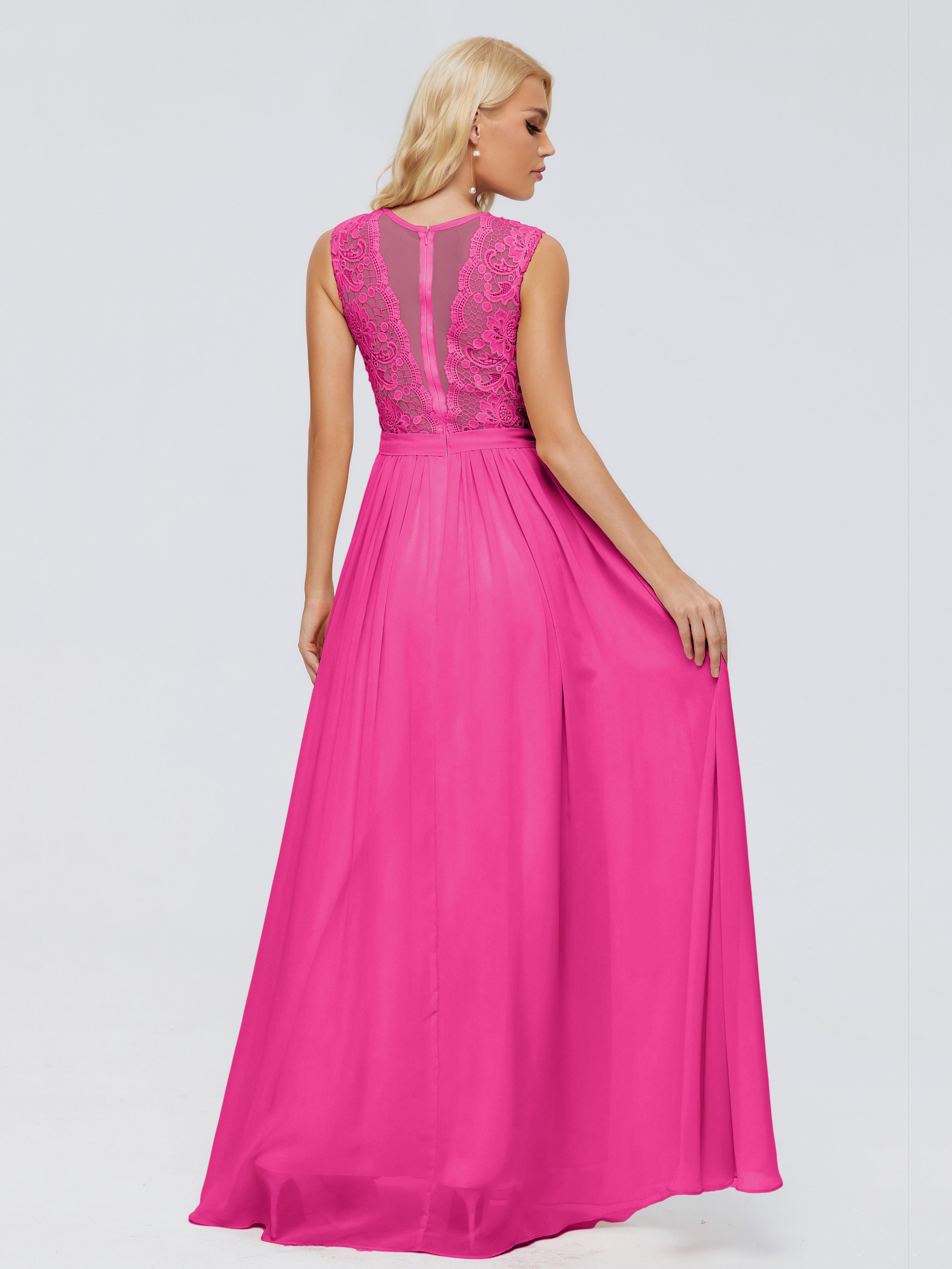 Robe Rose Fuchsia Demoiselle D Honneur Trapèze Bateau Mousseline Robes Demoiselle D'Honneur