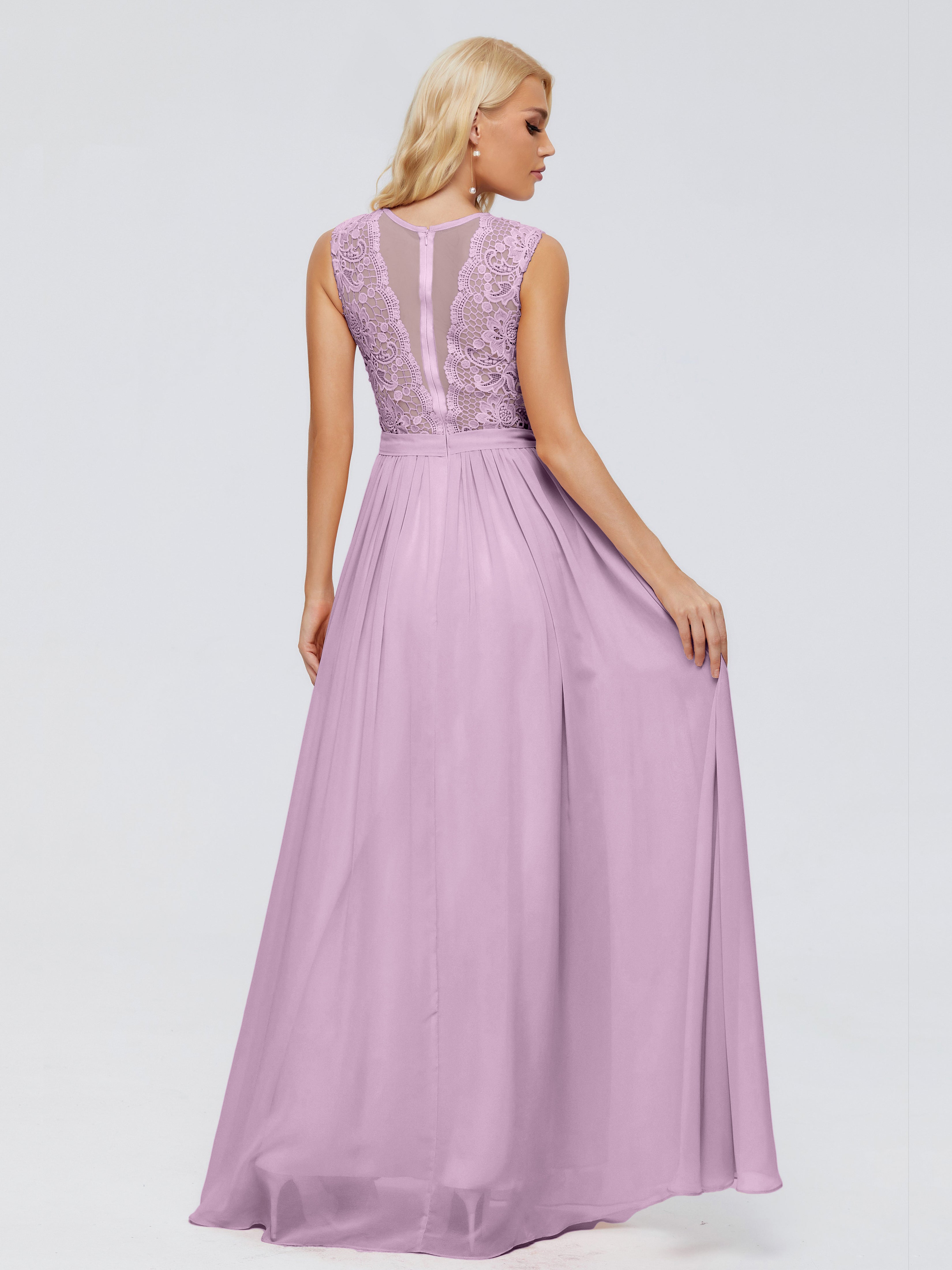 Robes De Demoiselle D'Honneur Glycine Trapèze Bateau Mousseline Robes Demoiselle D'Honneur