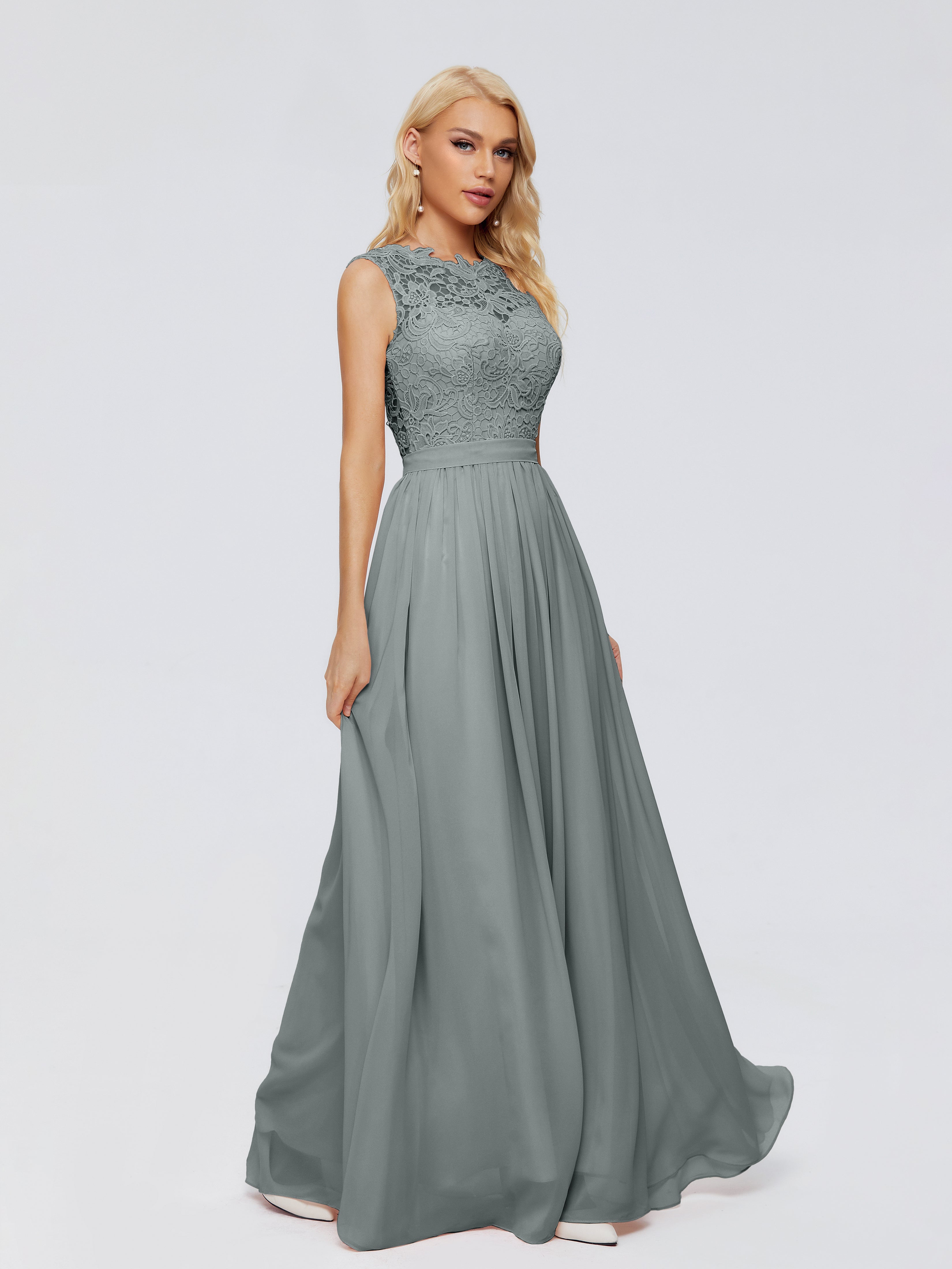 Demoiselle D Honneur Robe Grise Trapèze Bateau Mousseline Robes Demoiselle D'Honneur