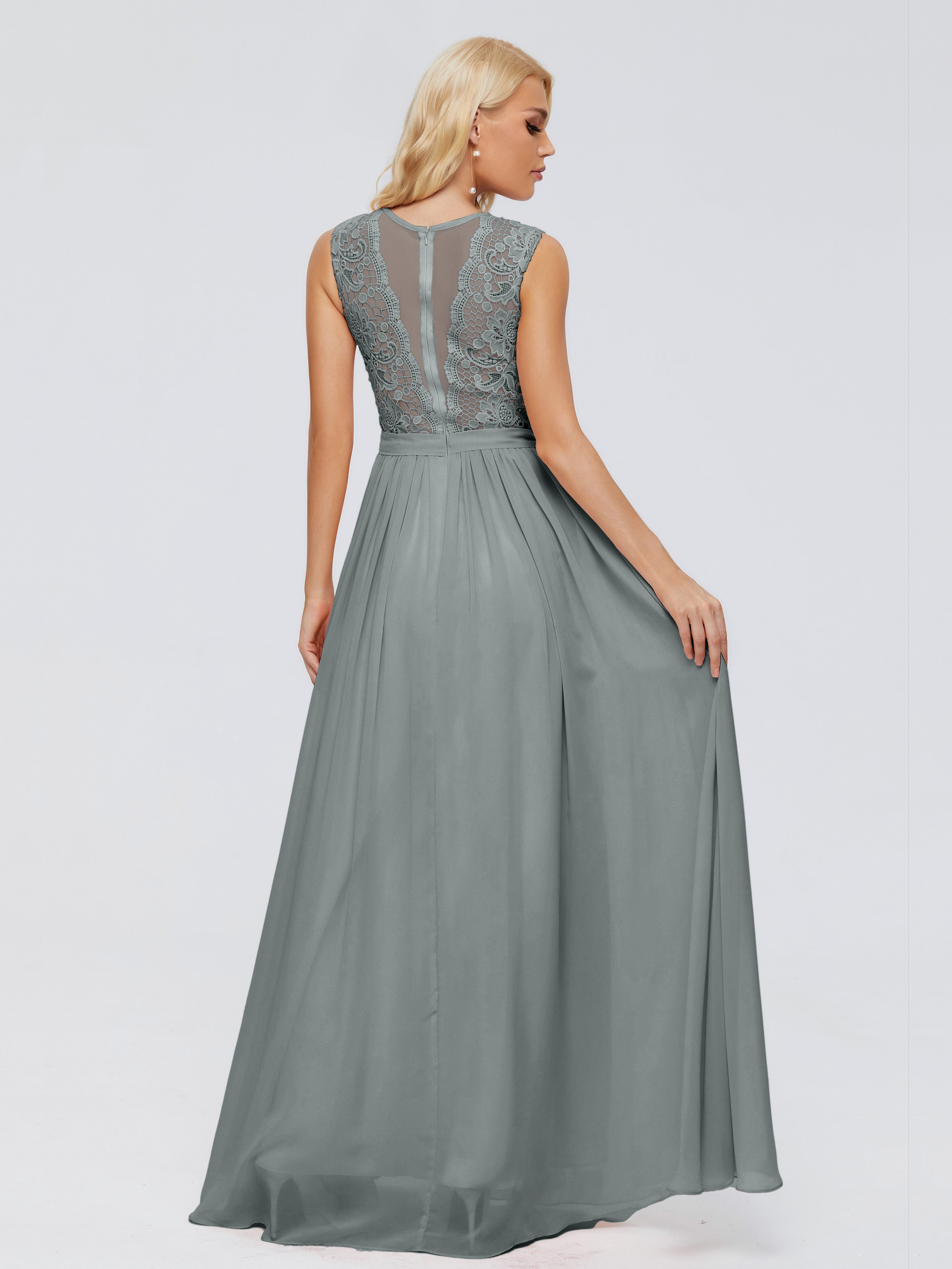 Demoiselle D Honneur Robe Grise Trapèze Bateau Mousseline Robes Demoiselle D'Honneur