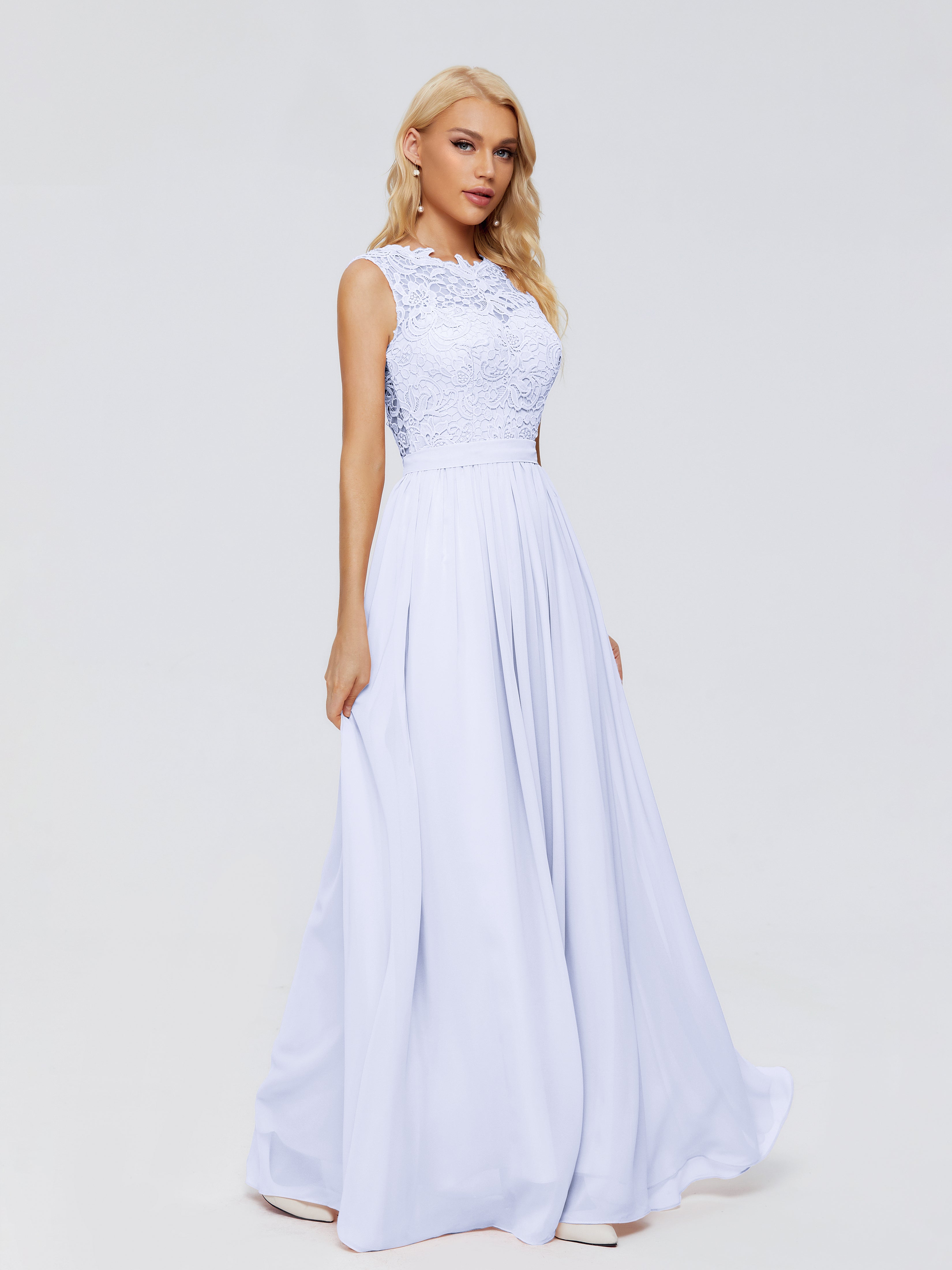 Robe De Demoiselle D'Honneur Lavande Trapèze Bateau Mousseline Robes Demoiselle D'Honneur
