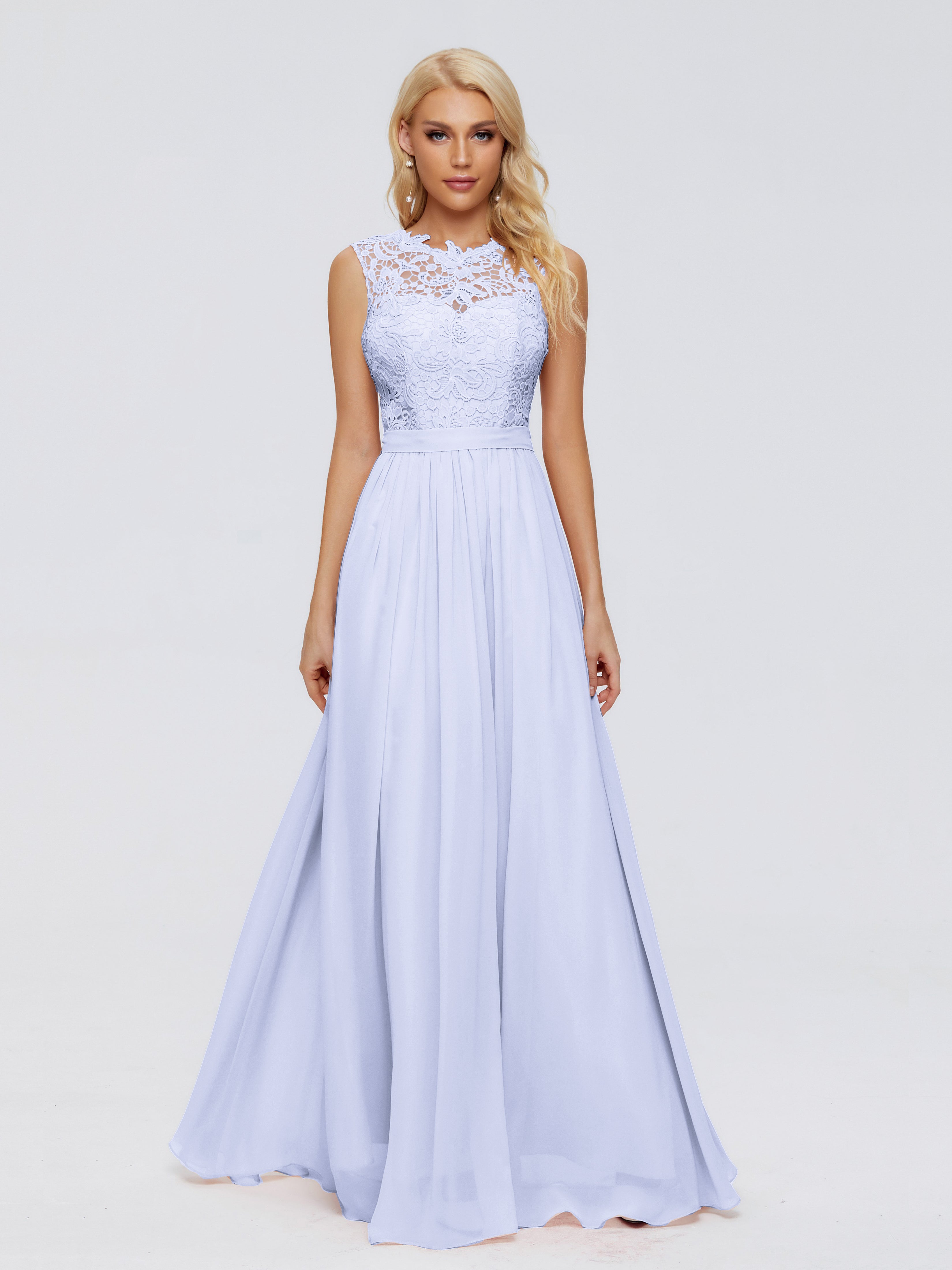 Robe De Demoiselle D'Honneur Lavande Trapèze Bateau Mousseline Robes Demoiselle D'Honneur
