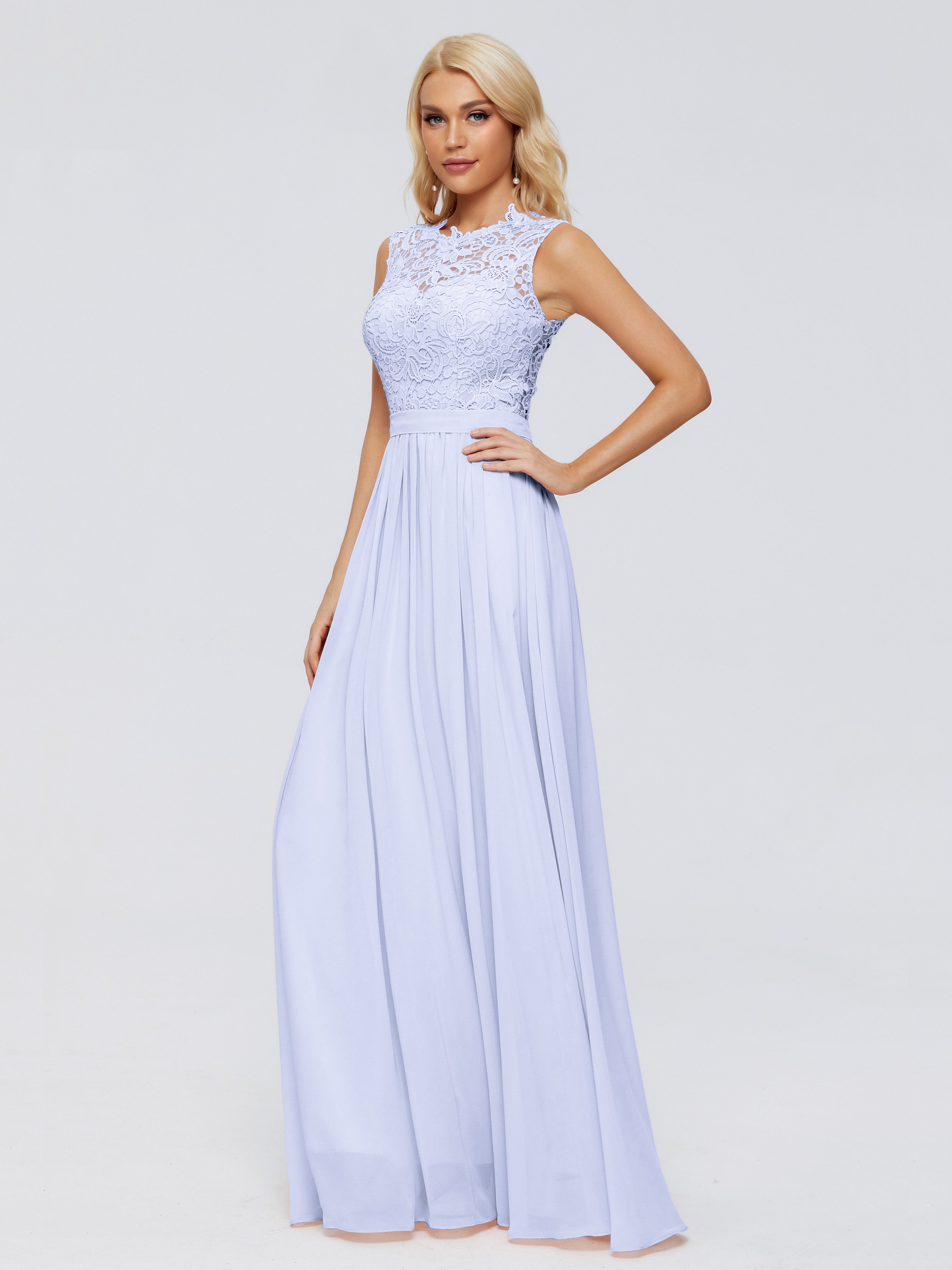 Robe De Demoiselle D'Honneur Lavande Trapèze Bateau Mousseline Robes Demoiselle D'Honneur
