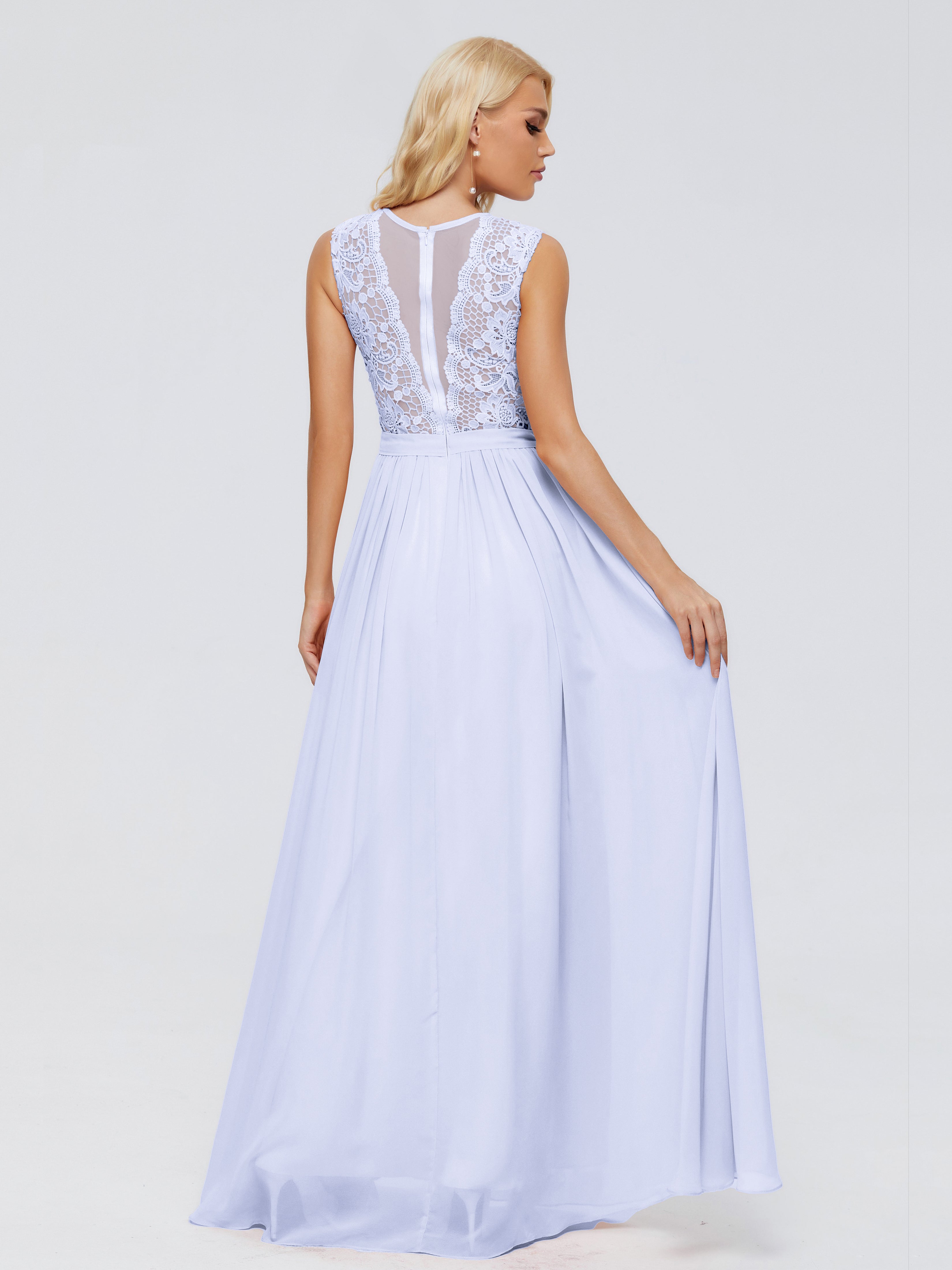 Robe De Demoiselle D'Honneur Lavande Trapèze Bateau Mousseline Robes Demoiselle D'Honneur