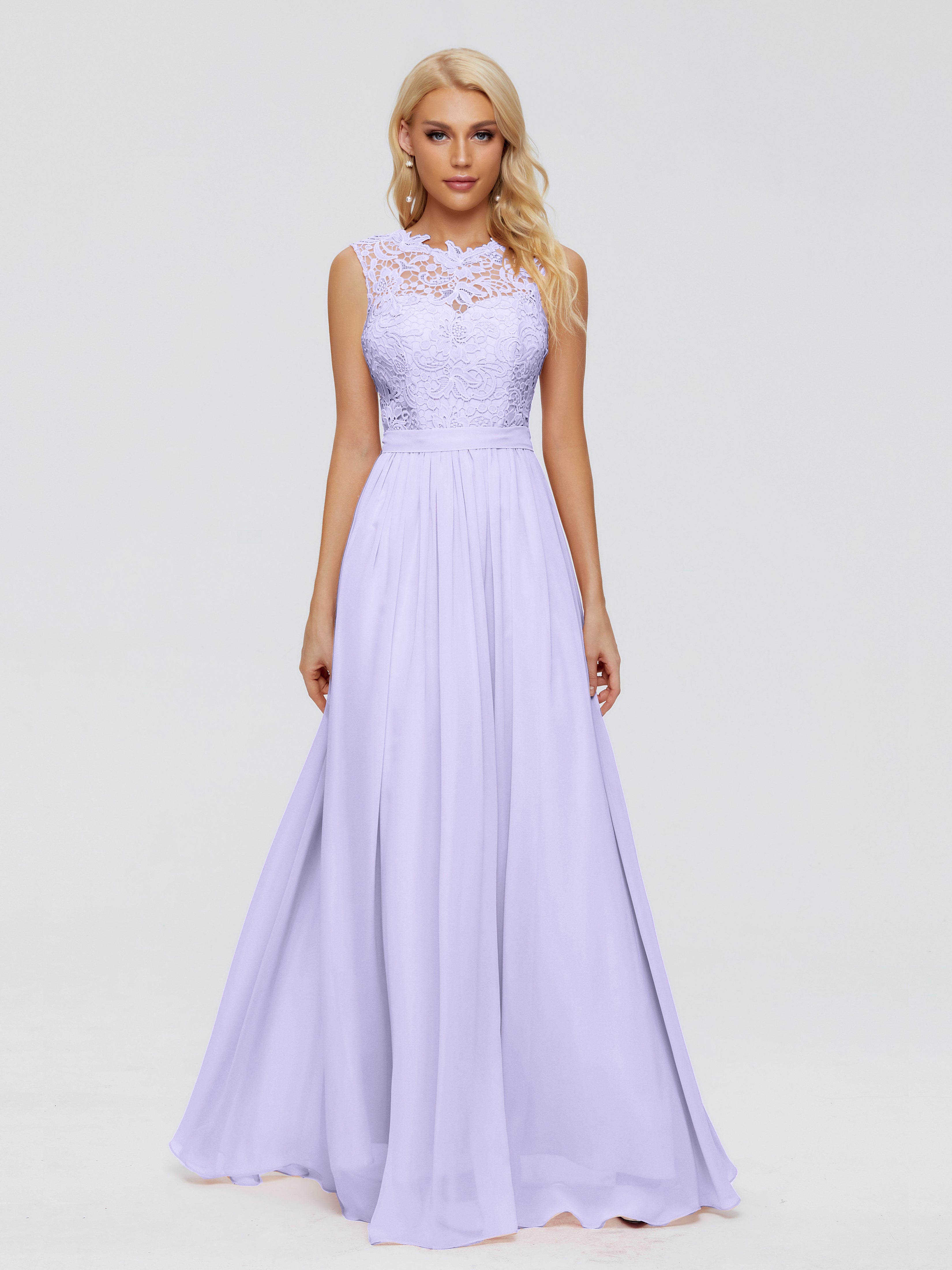 Demoiselle D Honneur Lilas Trapèze Bateau Mousseline Robes Demoiselle D'Honneur
