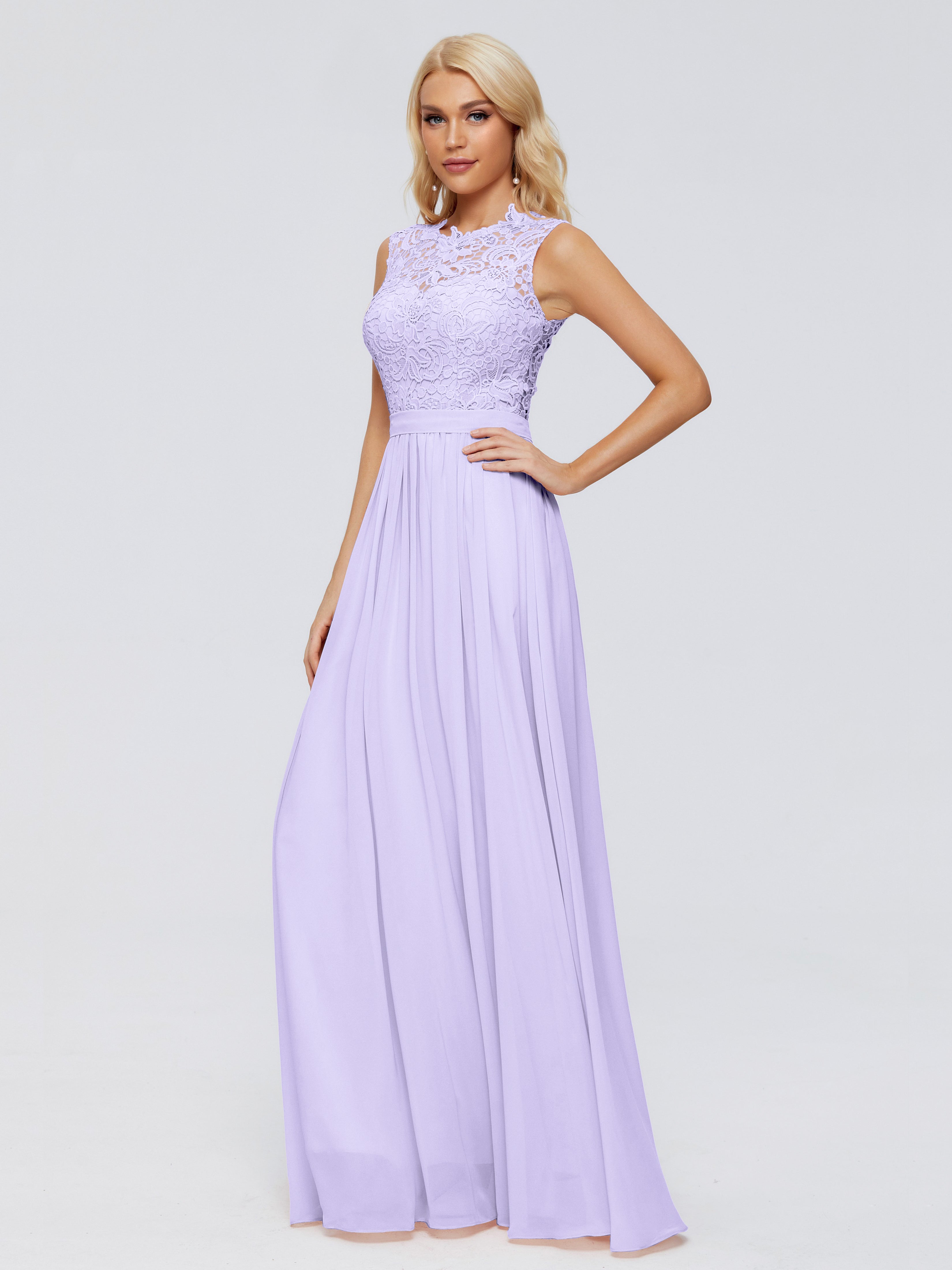 Demoiselle D Honneur Lilas Trapèze Bateau Mousseline Robes Demoiselle D'Honneur