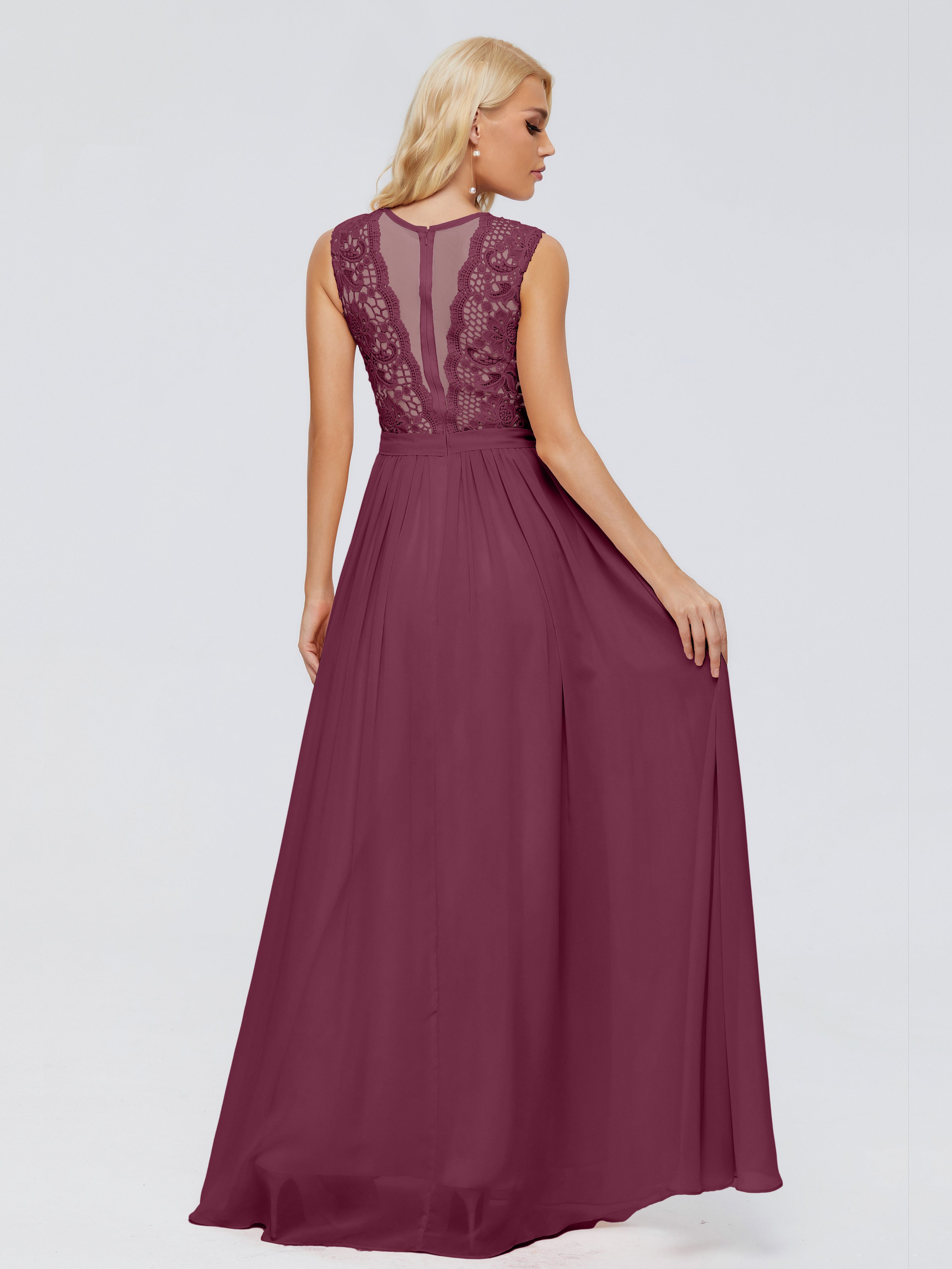 Robes De Demoiselle D'Honneur Mûre Trapèze Bateau Mousseline Robes Demoiselle D'Honneur