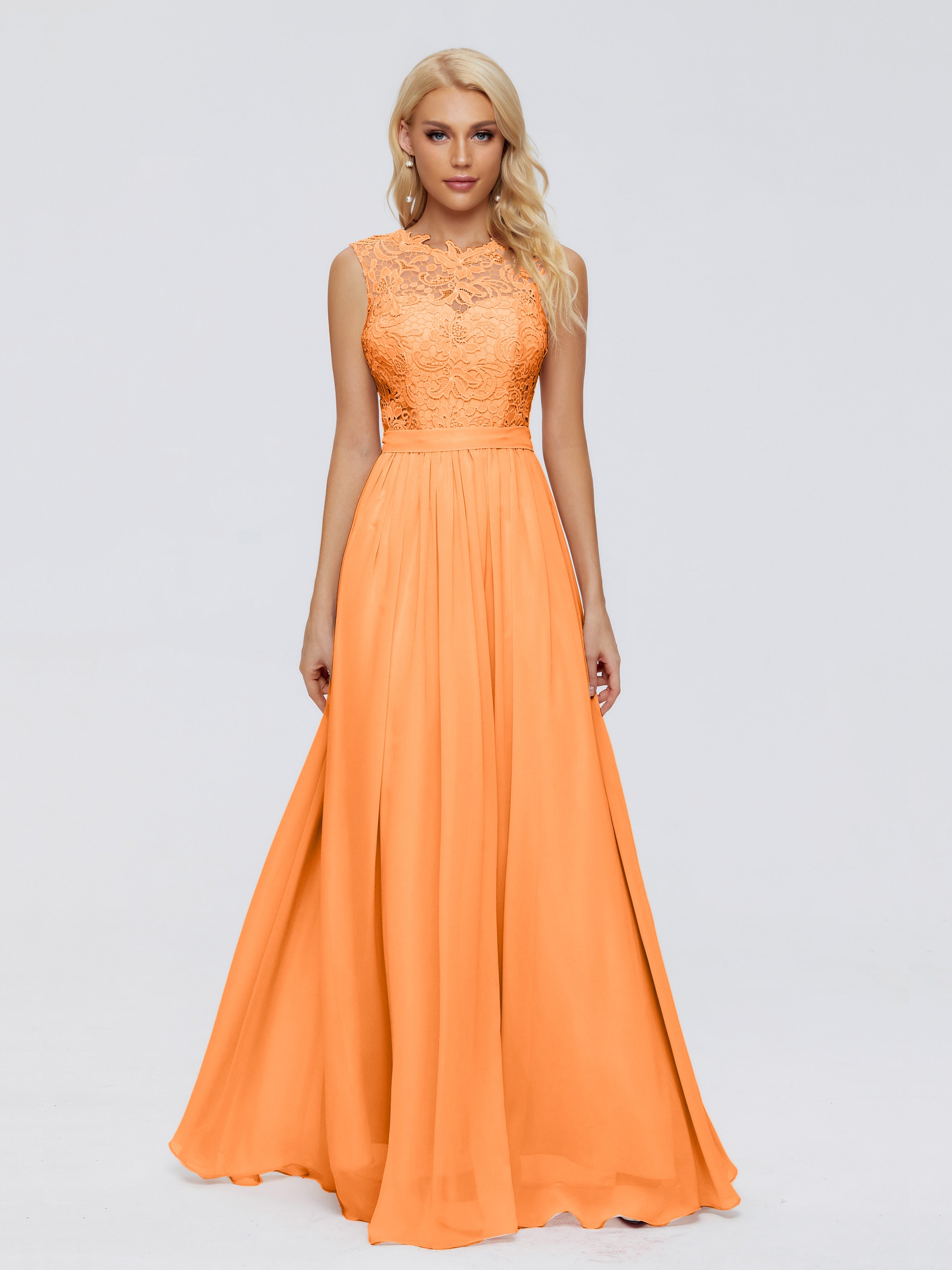 Robe Mousseline Orange Trapèze Bateau Mousseline Robes Demoiselle D'Honneur