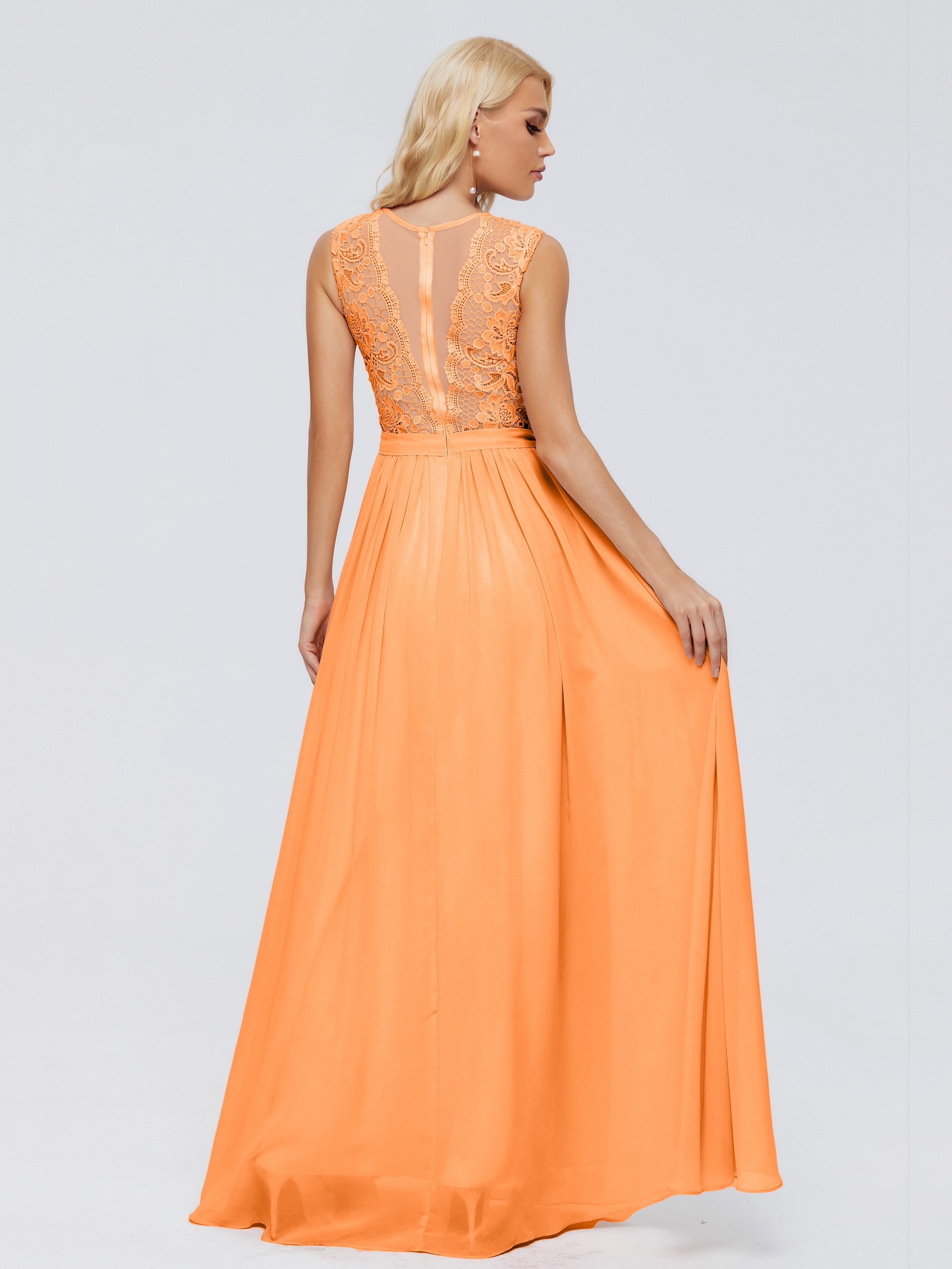 Robe Mousseline Orange Trapèze Bateau Mousseline Robes Demoiselle D'Honneur