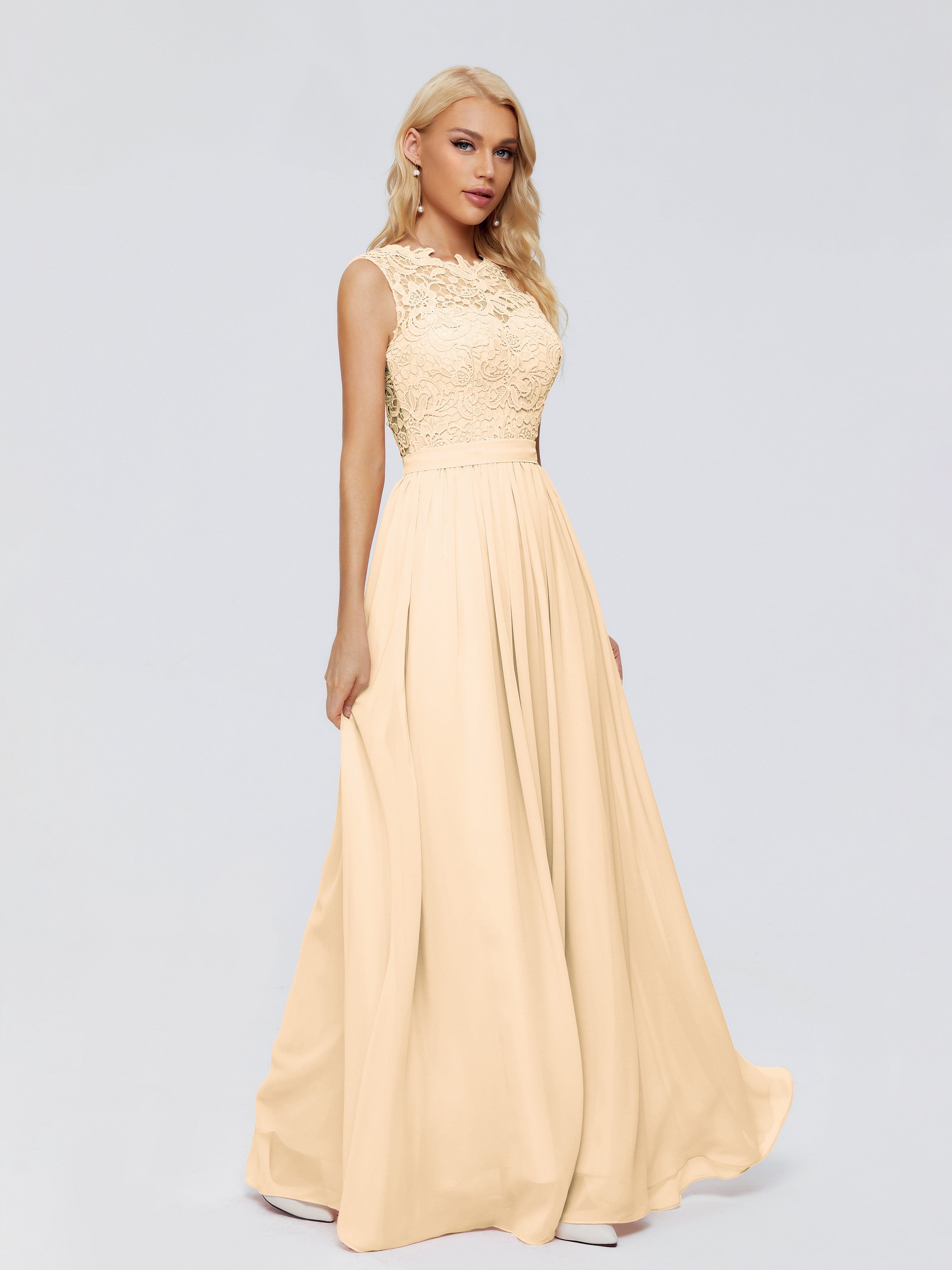 Robe Demoiselle D Honneur Rose Peche Trapèze Bateau Mousseline Robes Demoiselle D'Honneur
