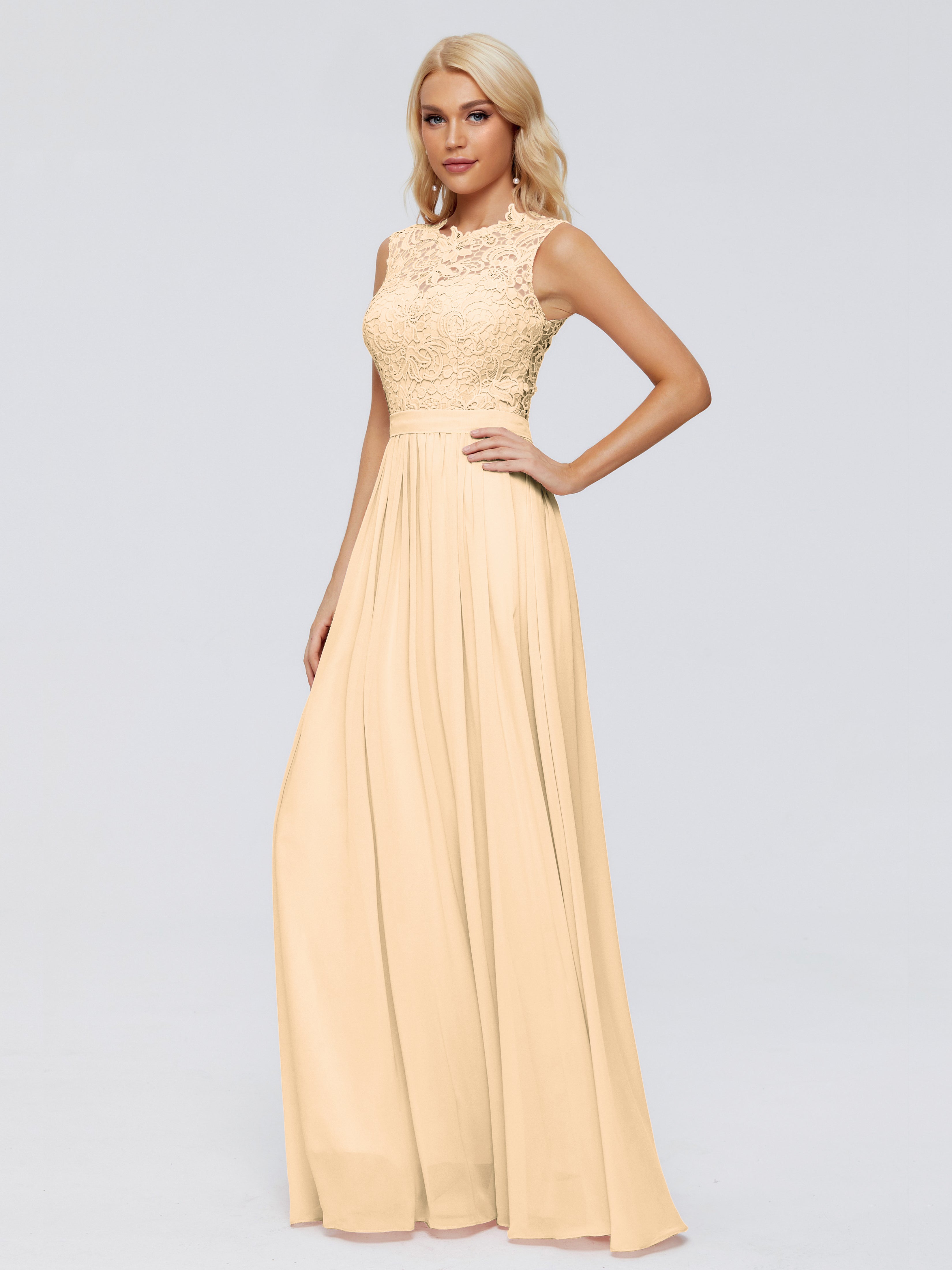 Robe Demoiselle D Honneur Rose Peche Trapèze Bateau Mousseline Robes Demoiselle D'Honneur