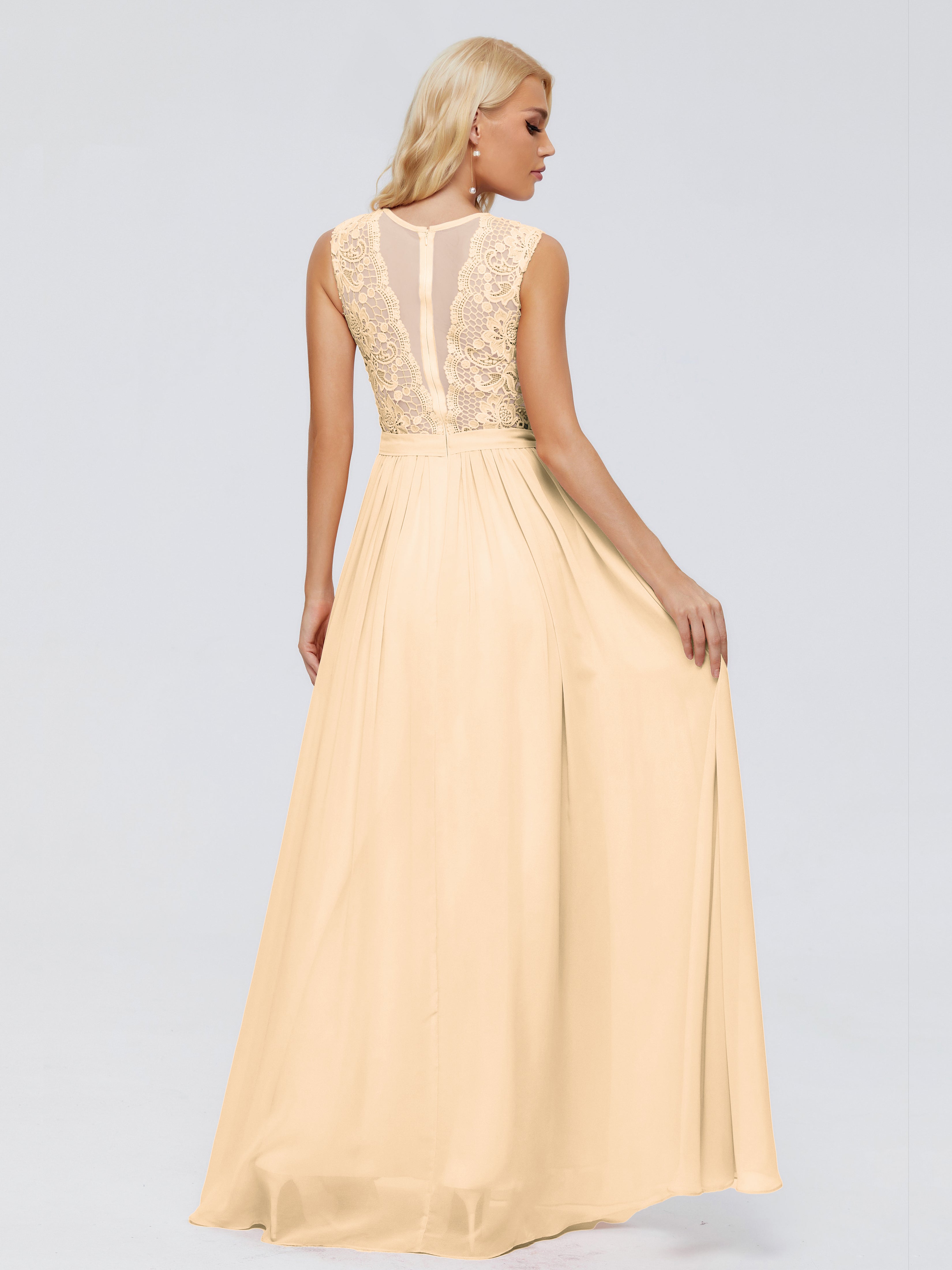 Robe Demoiselle D Honneur Rose Peche Trapèze Bateau Mousseline Robes Demoiselle D'Honneur
