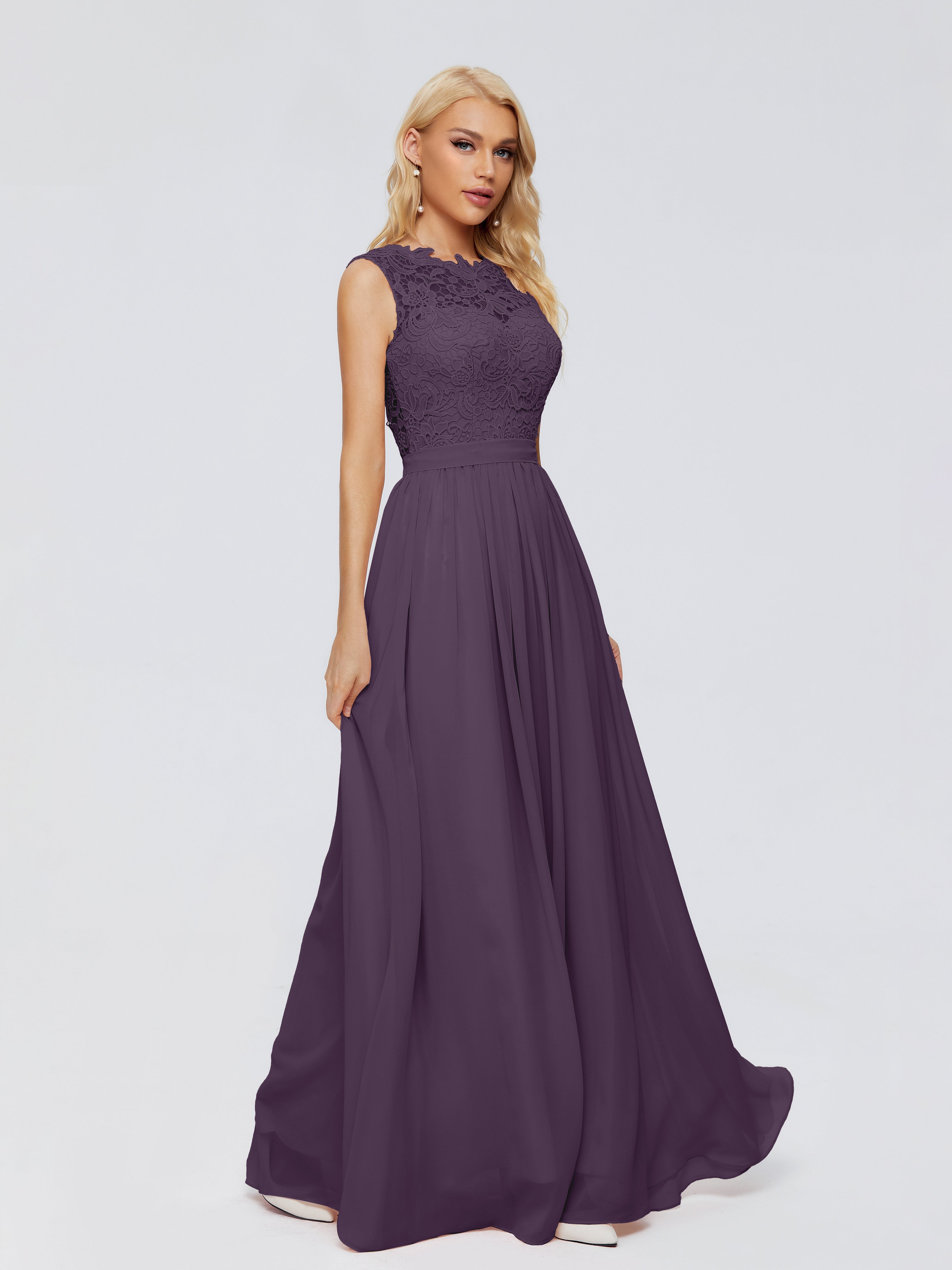 Robe De Demoiselle D'Honneur En Plum Trapèze Bateau Mousseline Robes Demoiselle D'Honneur
