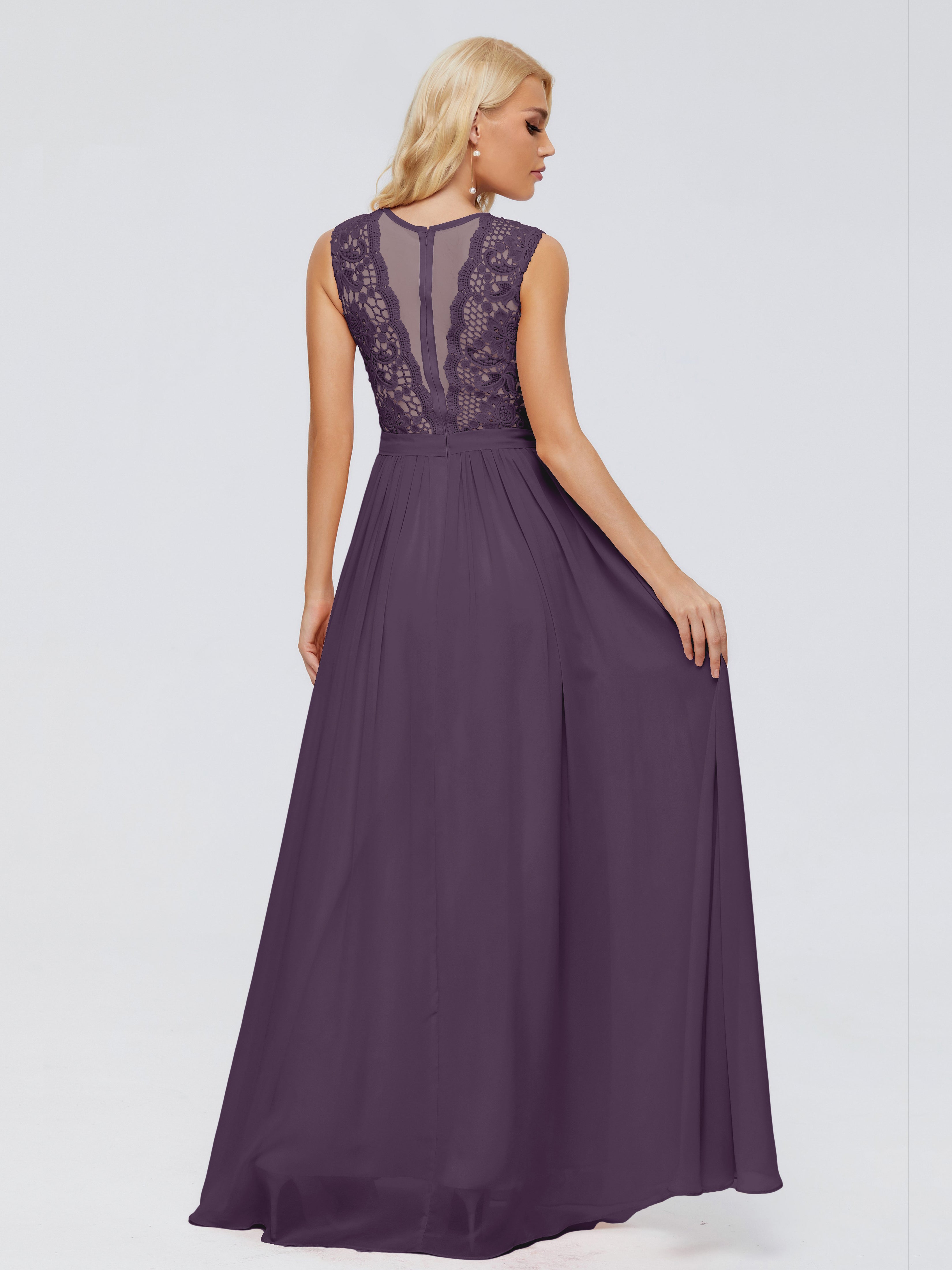 Robe De Demoiselle D'Honneur En Plum Trapèze Bateau Mousseline Robes Demoiselle D'Honneur