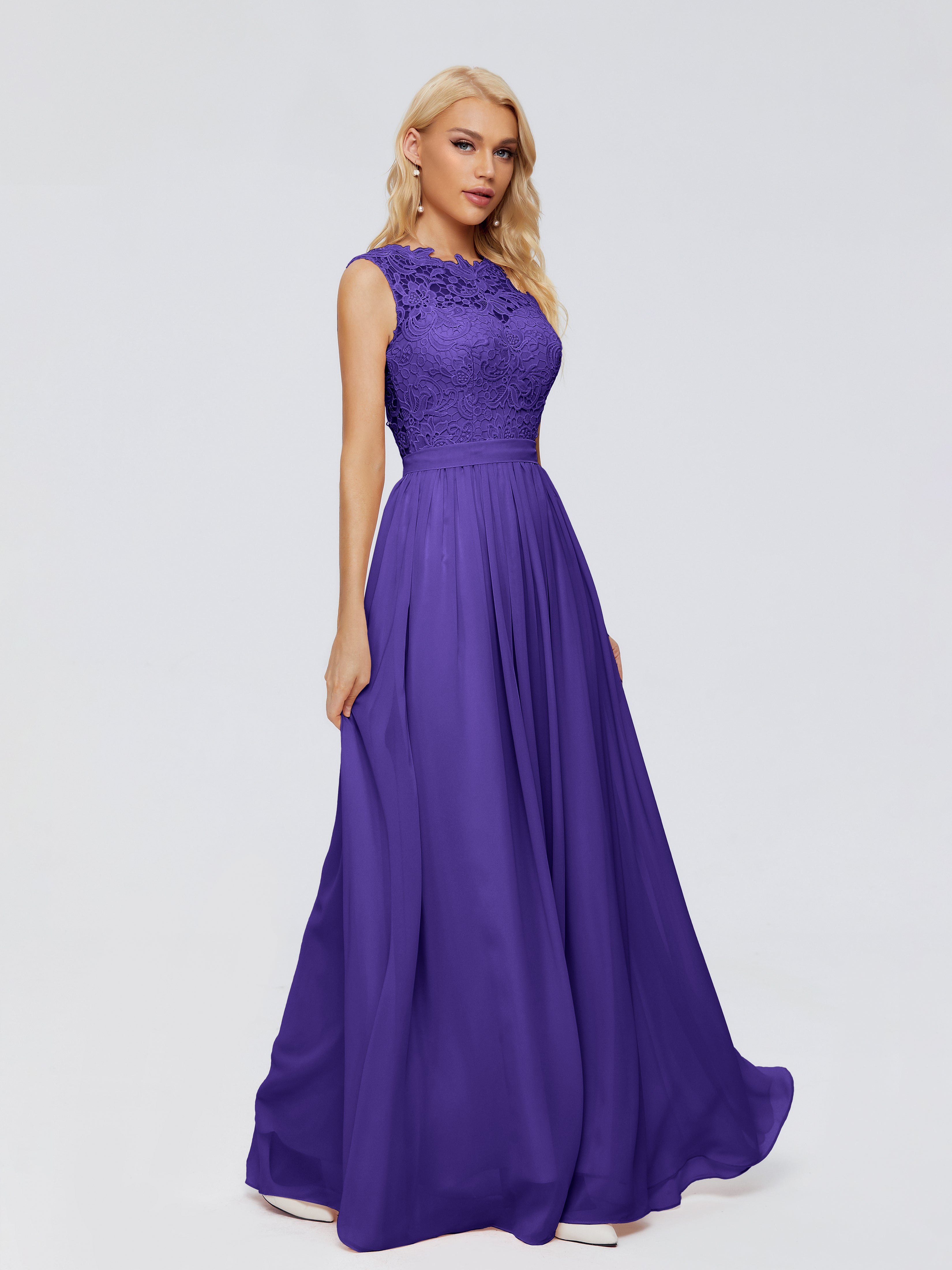 Robes De Demoiselle D'Honneur En Régence Trapèze Bateau Mousseline Robes Demoiselle D'Honneur
