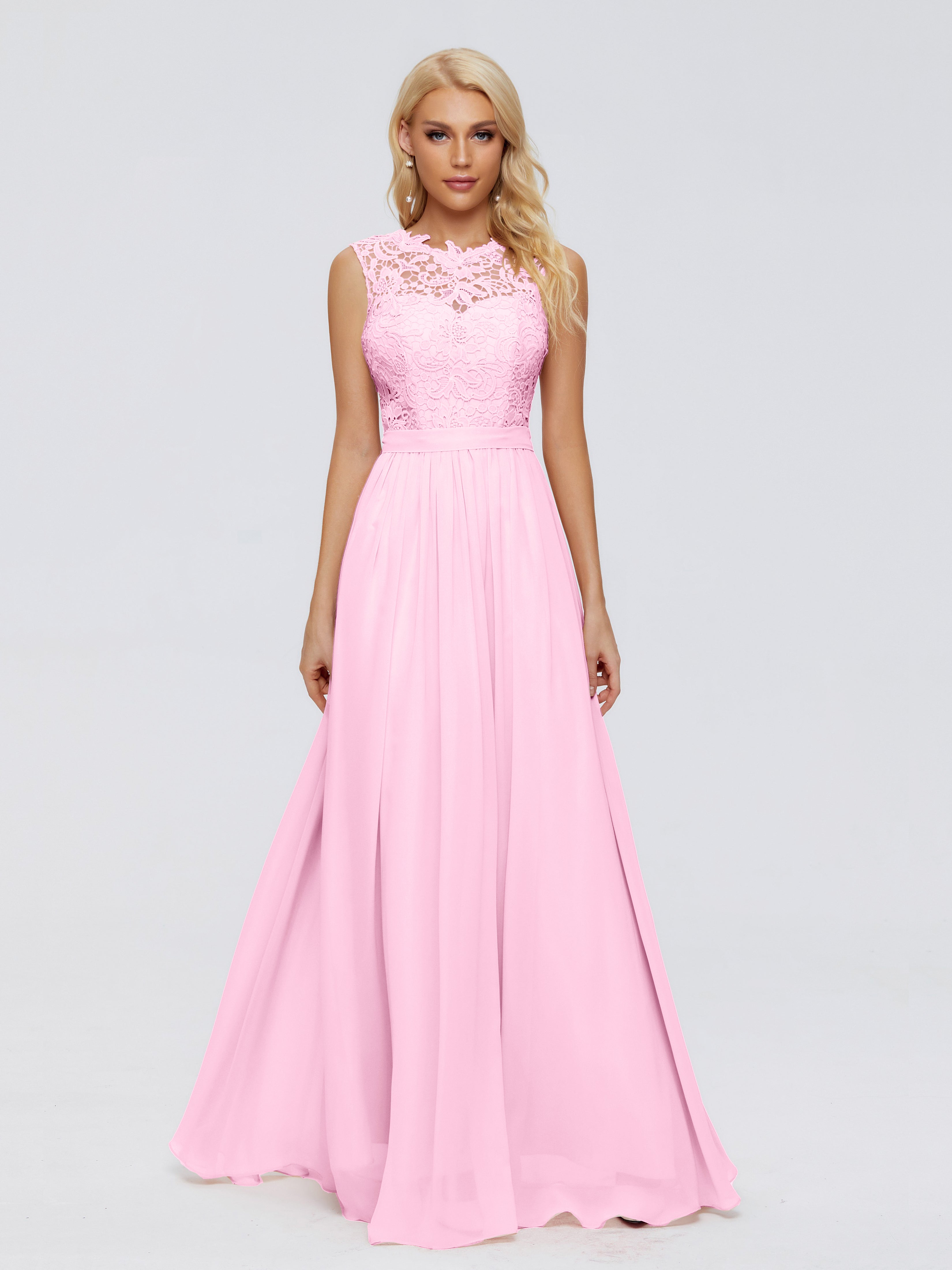 Robes De Demoiselle D'Honneur Rose Bonbon Trapèze Bateau Mousseline Robes Demoiselle D'Honneur
