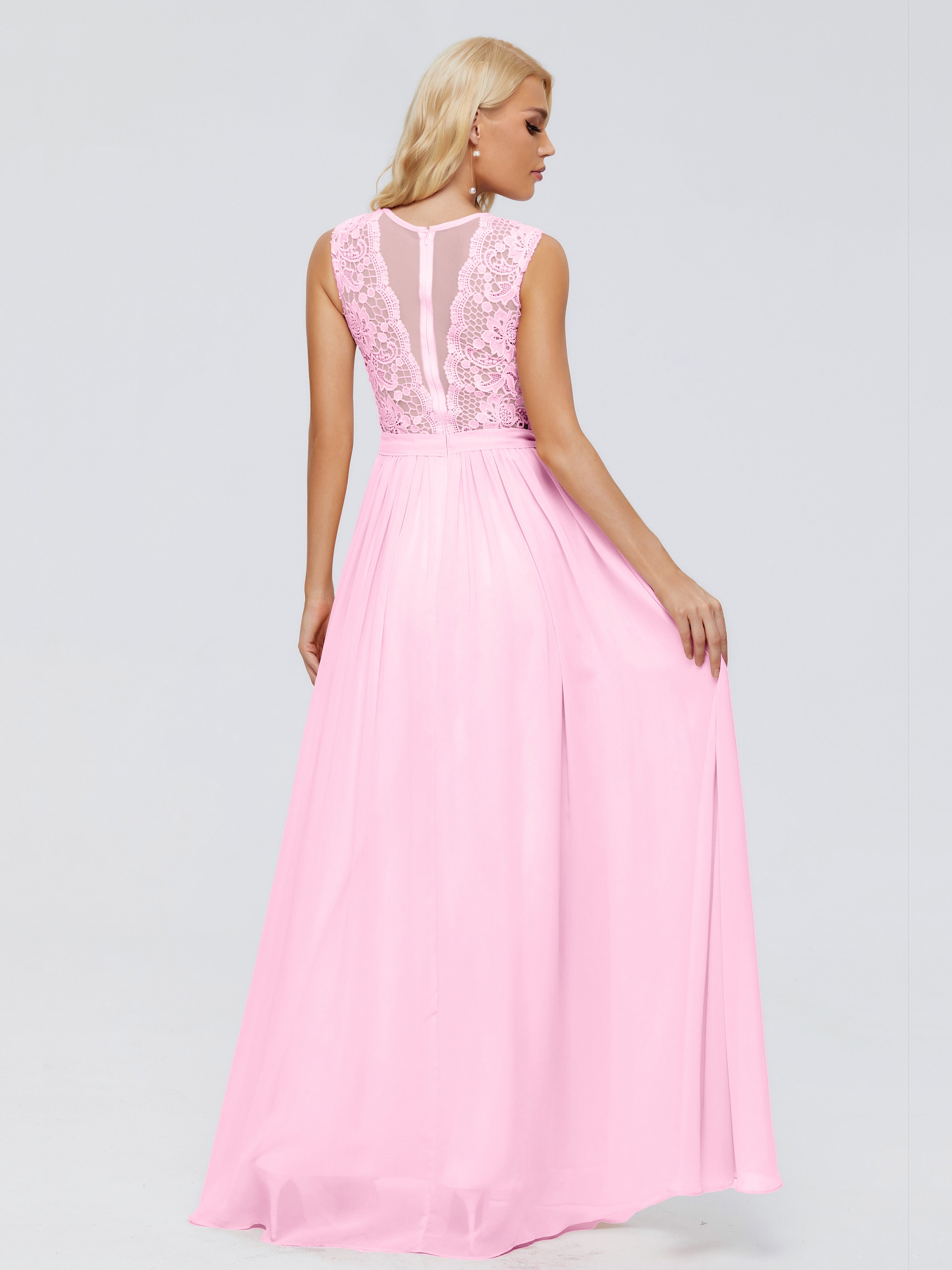 Robes De Demoiselle D'Honneur Rose Bonbon Trapèze Bateau Mousseline Robes Demoiselle D'Honneur