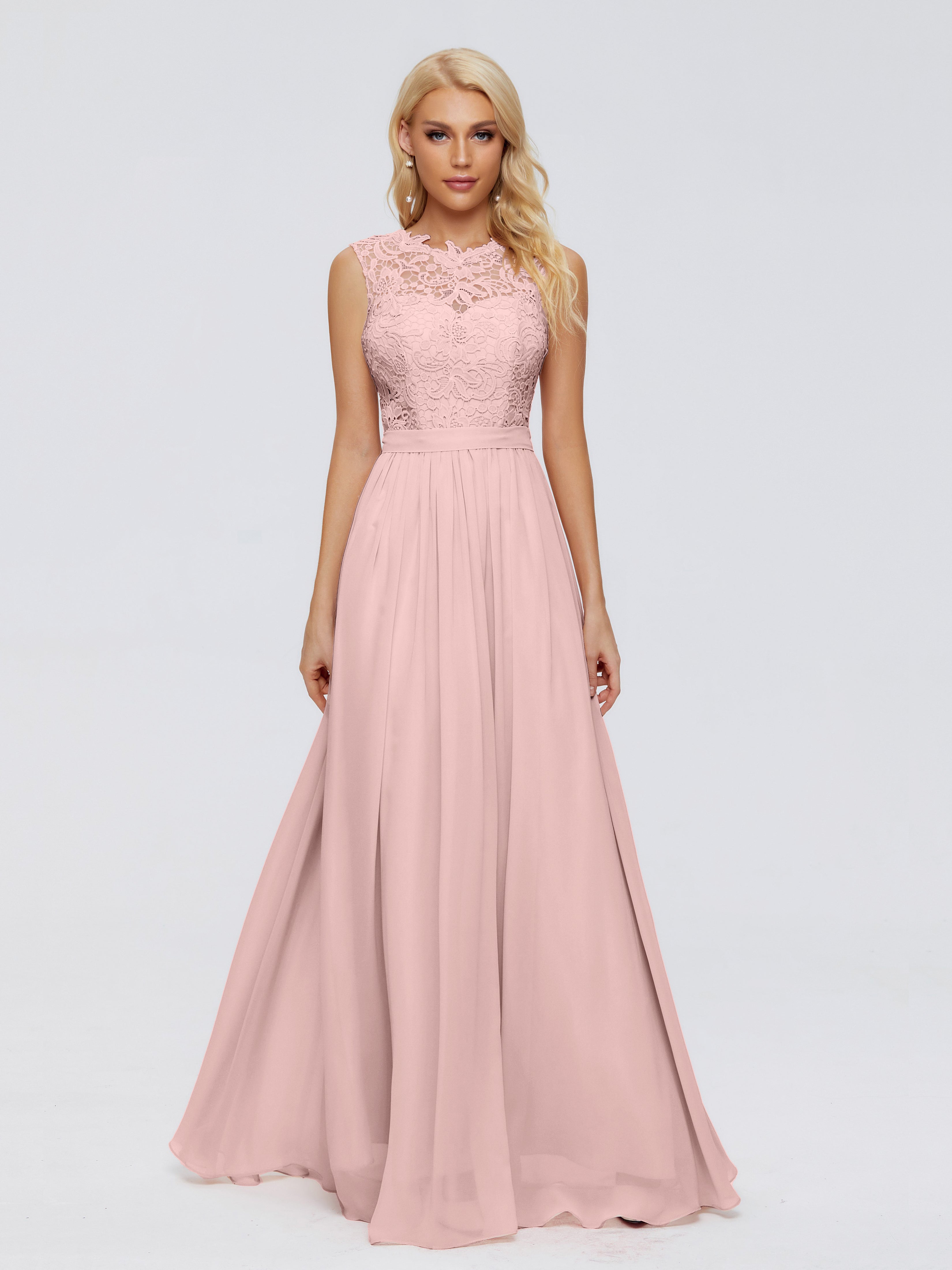 Poudree Robe Demoiselle D Honneur Rose Trapèze Bateau Mousseline Robes Demoiselle D'Honneur