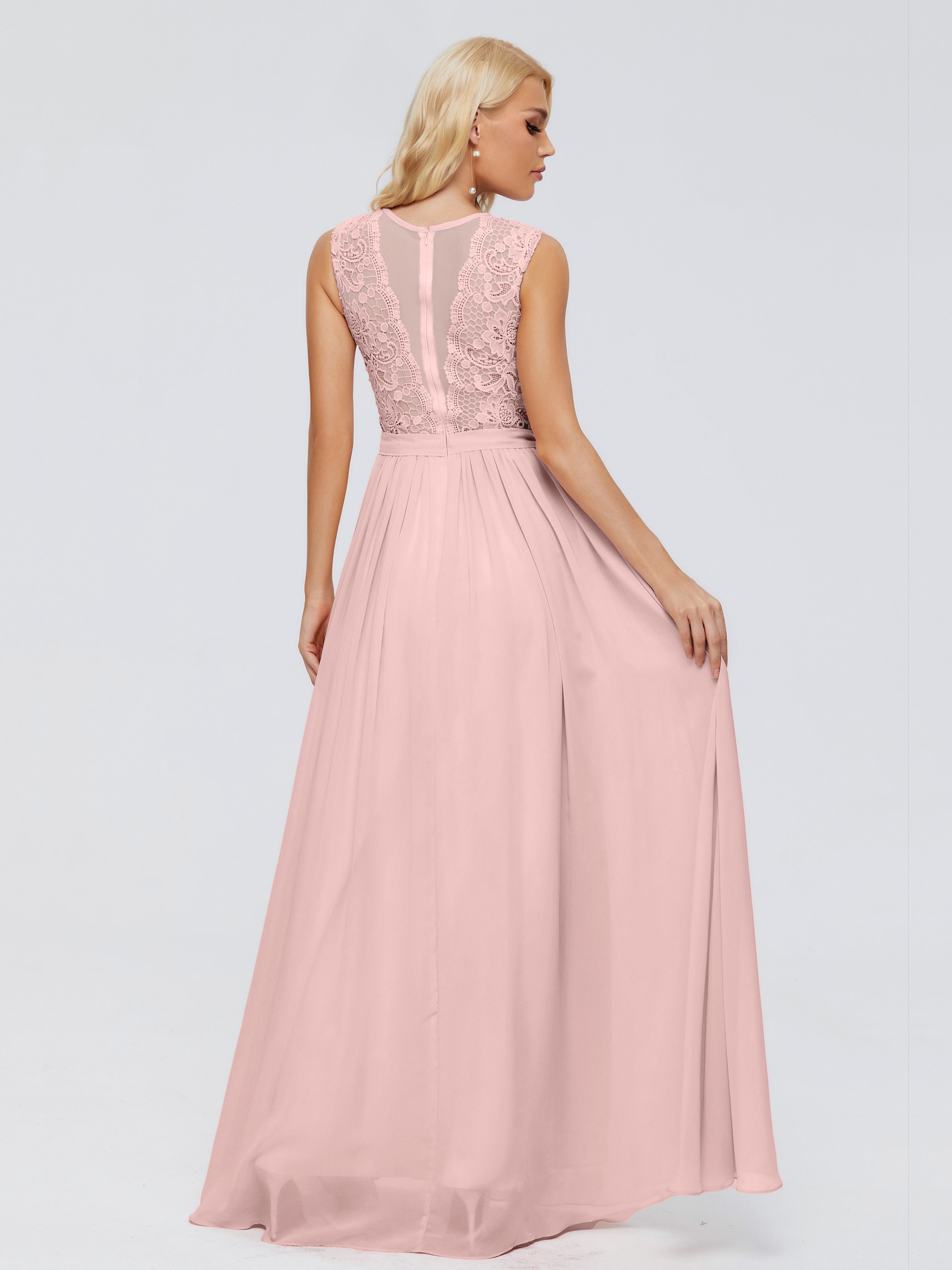 Poudree Robe Demoiselle D Honneur Rose Trapèze Bateau Mousseline Robes Demoiselle D'Honneur