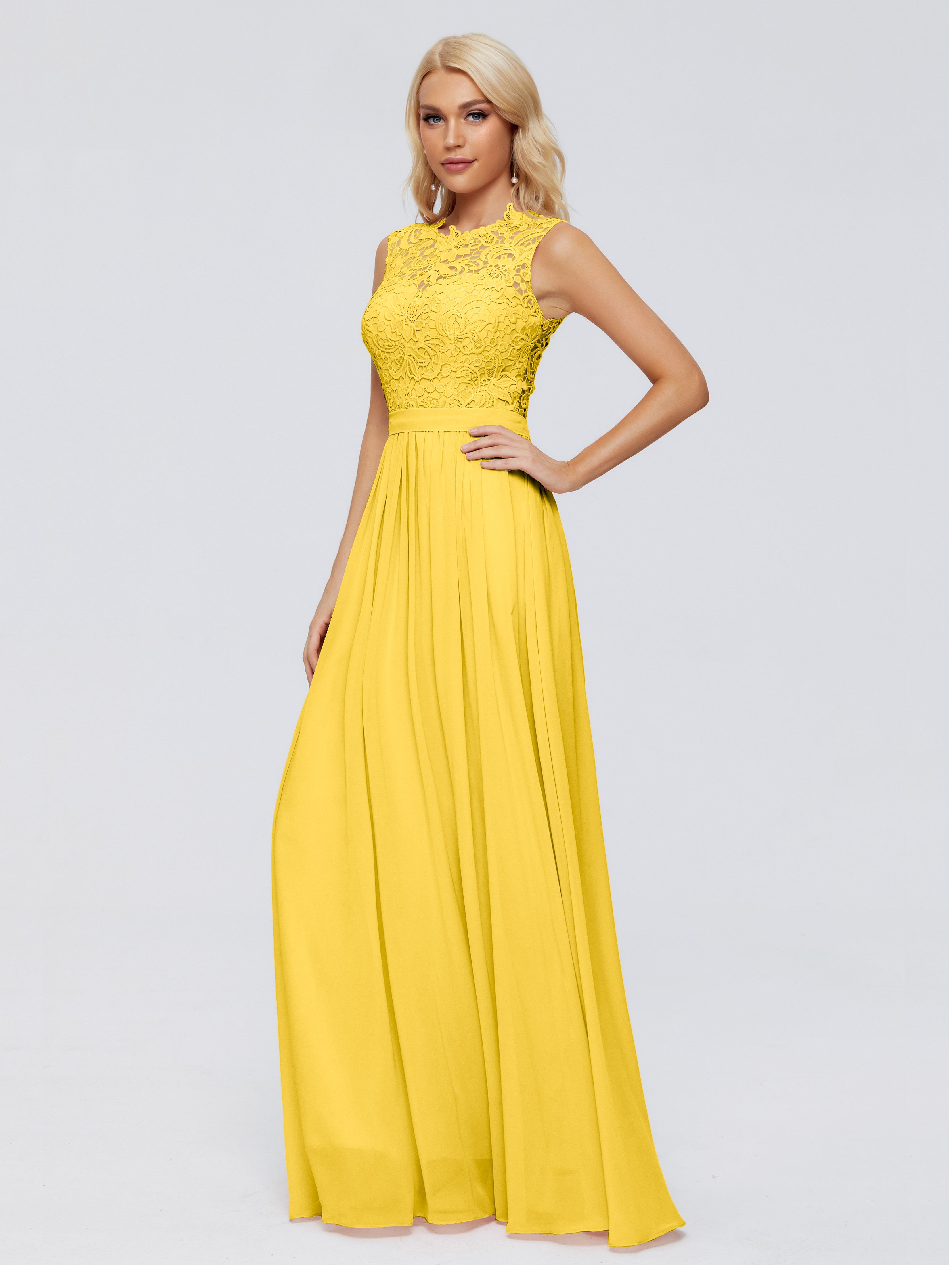 Robe De Demoiselle D'Honneur Souci Trapèze Bateau Mousseline Robes Demoiselle D'Honneur