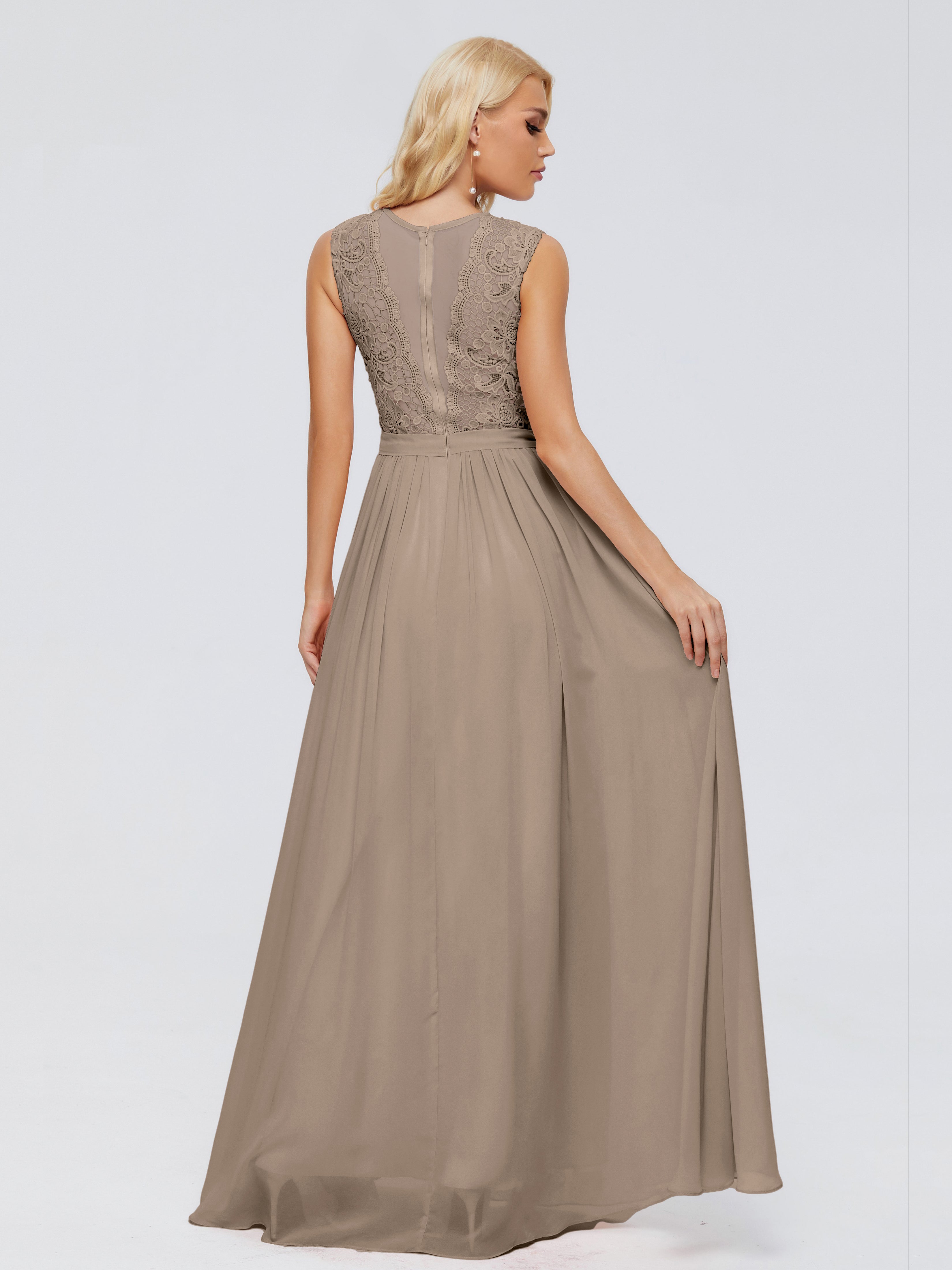 Couleur Taupe Robe Trapèze Bateau Mousseline Robes Demoiselle D'Honneur