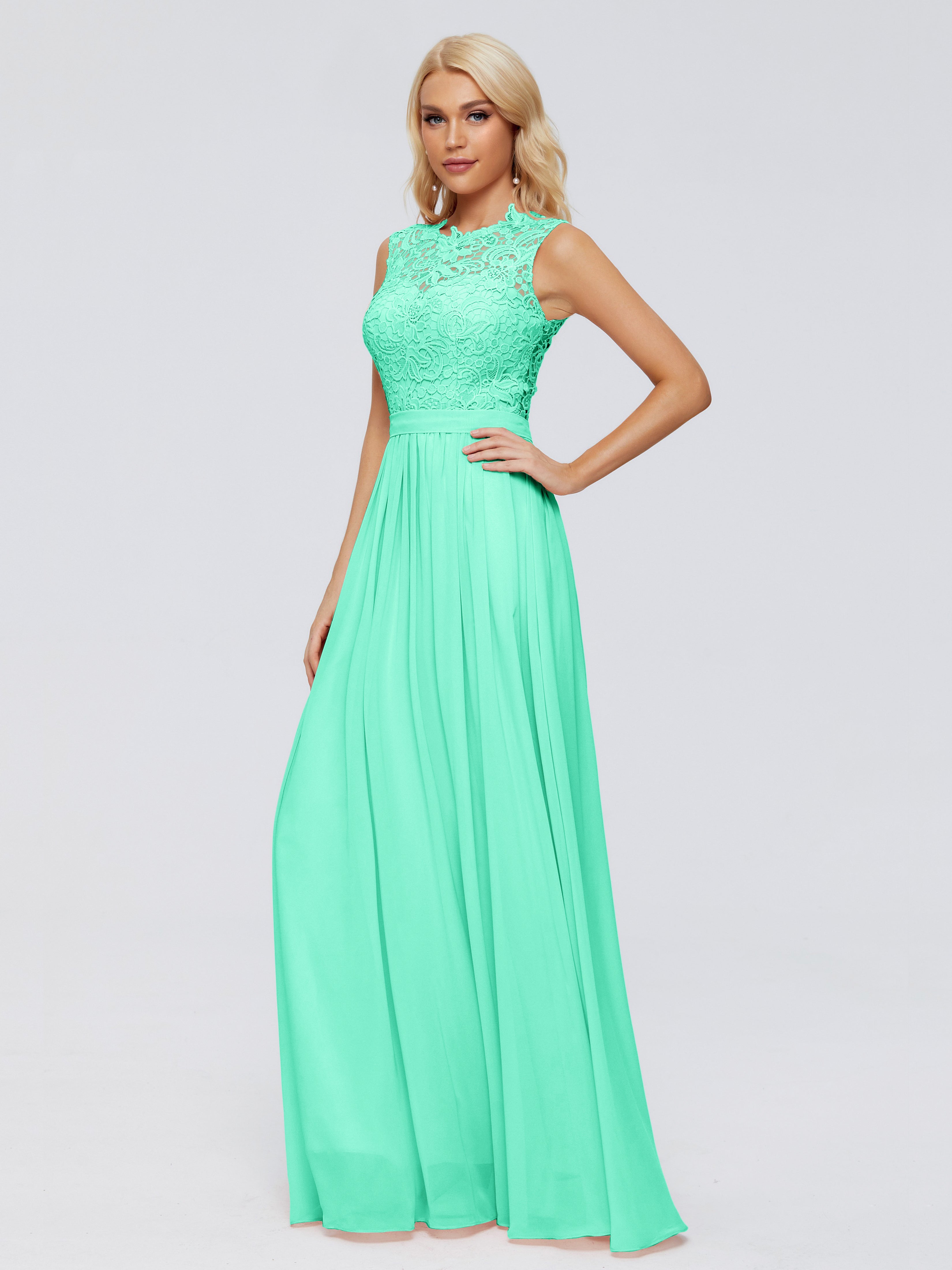 Demoiselle Dhonneur Robe Bleu Turquoise Trapèze Bateau Mousseline Robes Demoiselle D'Honneur