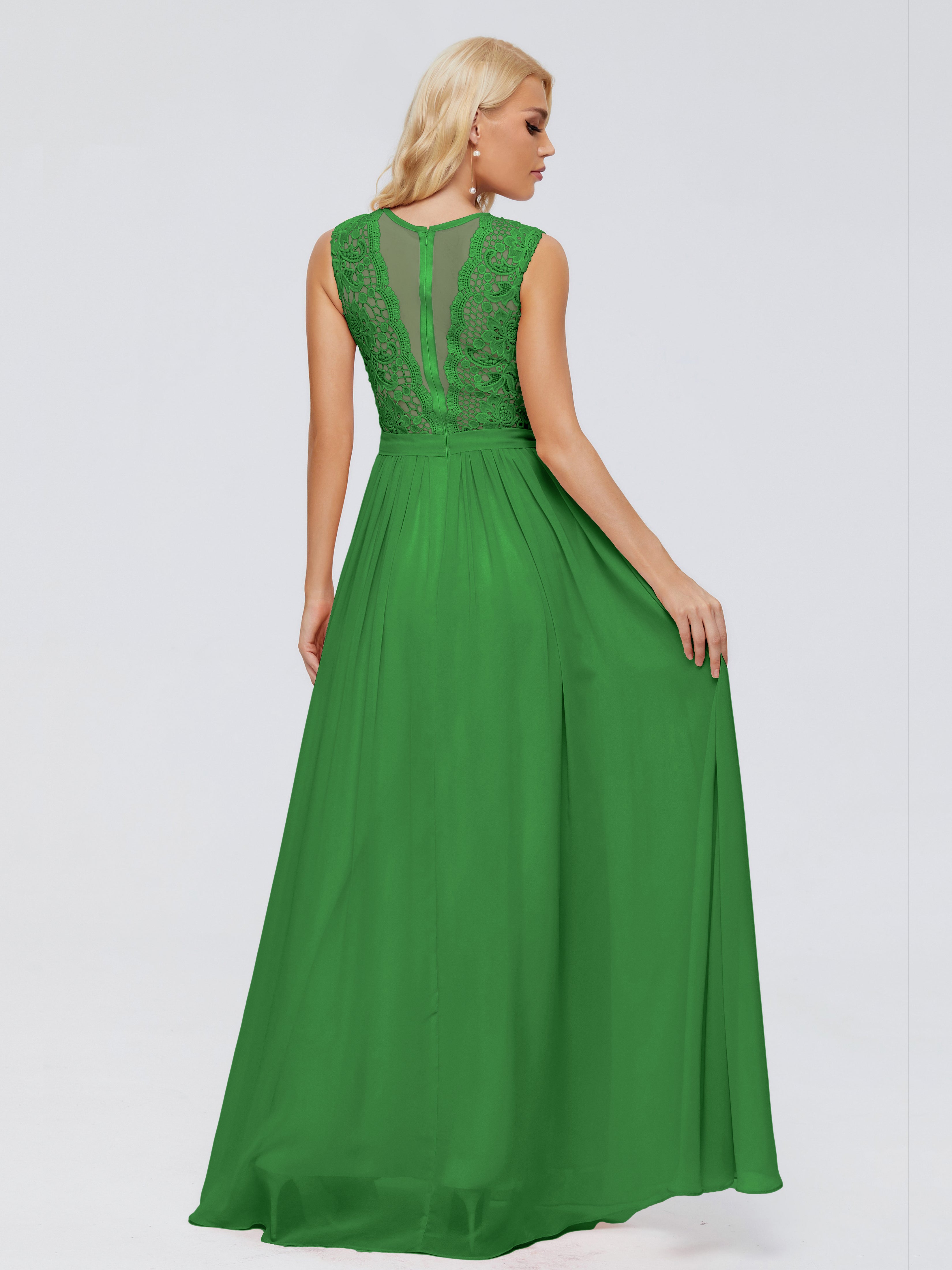 Robe Demoiselle D Honneur Vert Trapèze Bateau Mousseline Robes Demoiselle D'Honneur