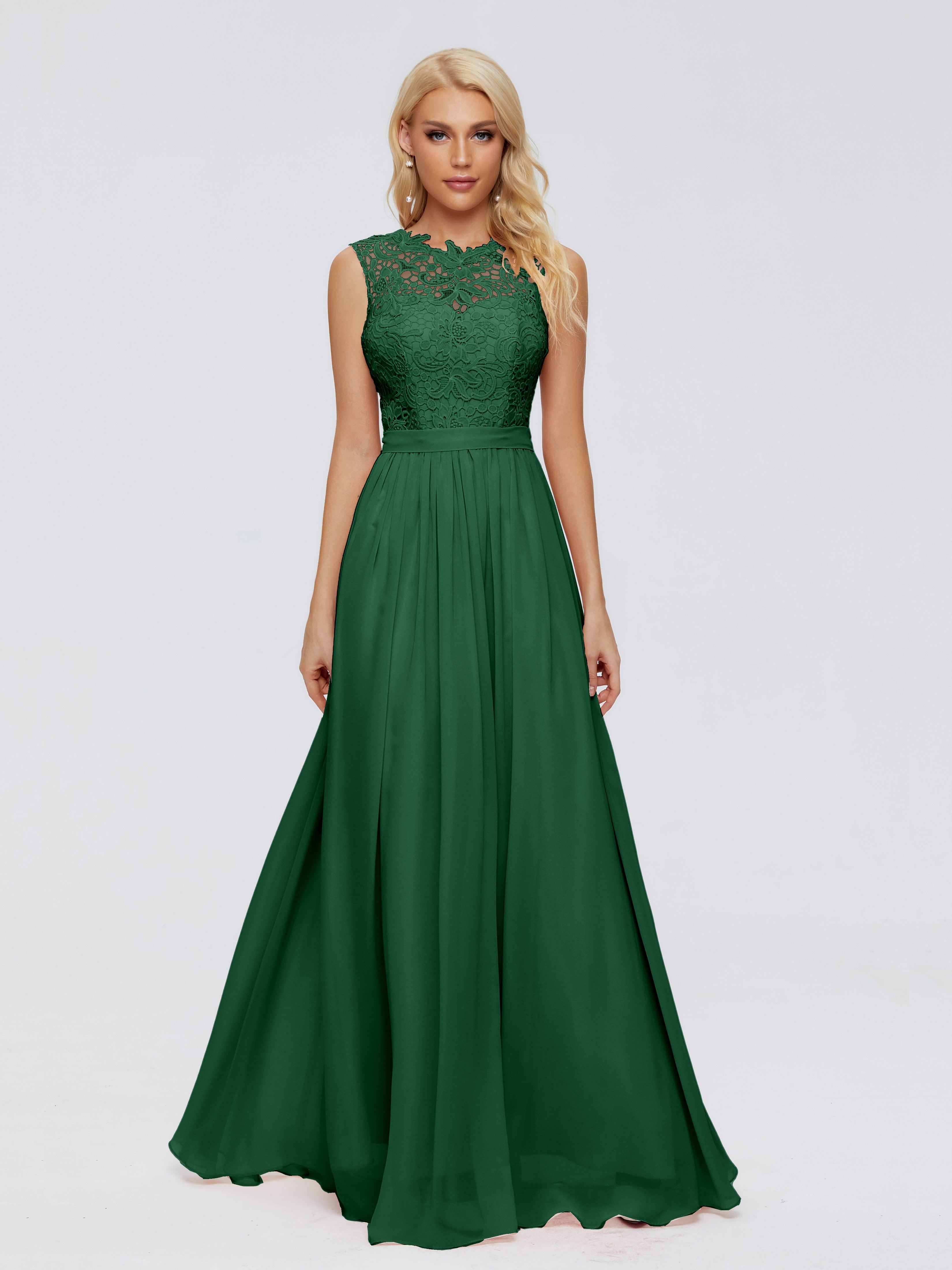 Robes De Demoiselle D'Honneur Vert Foncé Trapèze Bateau Mousseline Robes Demoiselle D'Honneur