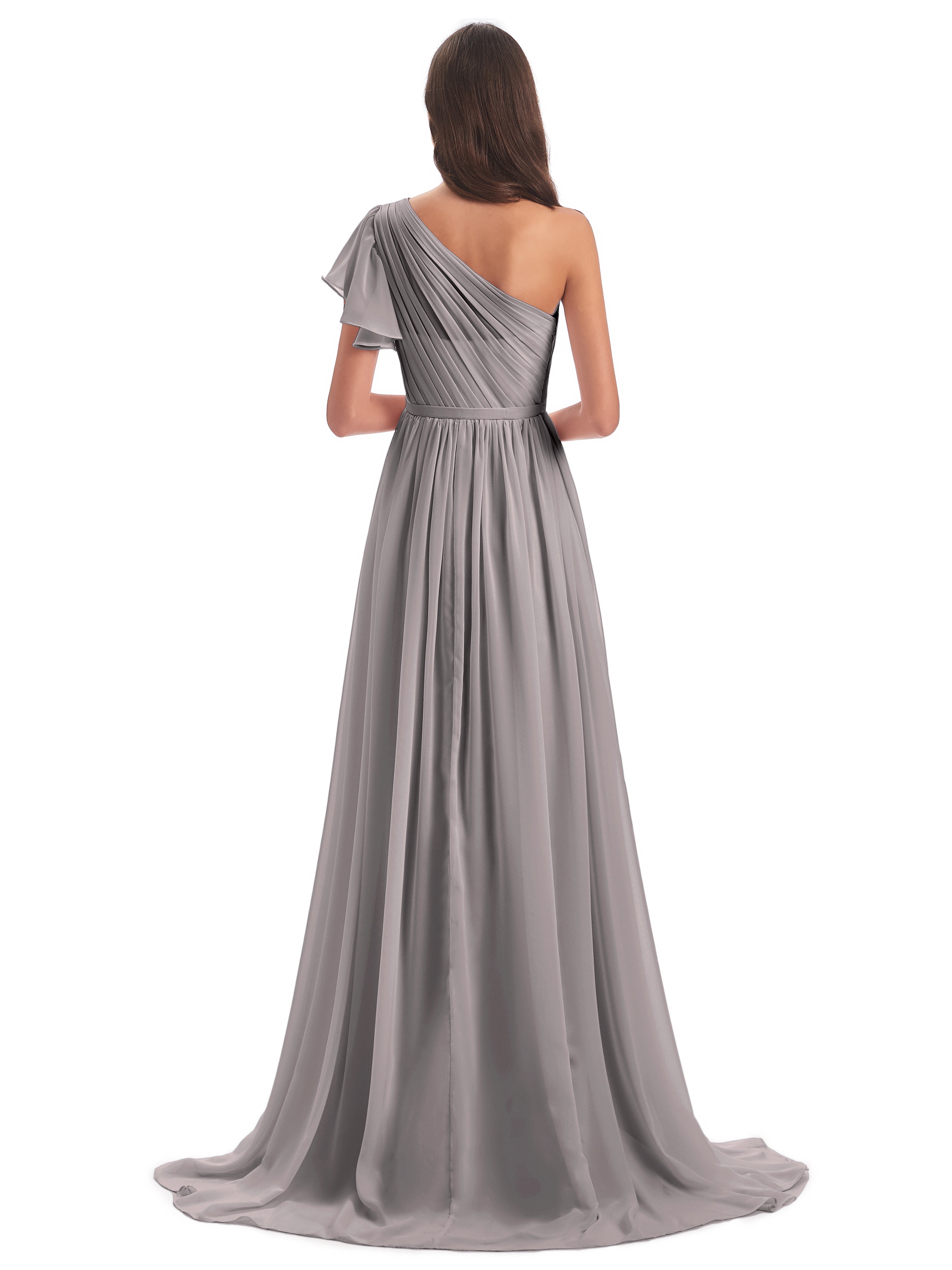 Robe Demoiselle D Honneur Argenté Balayage/Pinceau Traîne Seule-Épaule Robes Demoiselle D'Honneur
