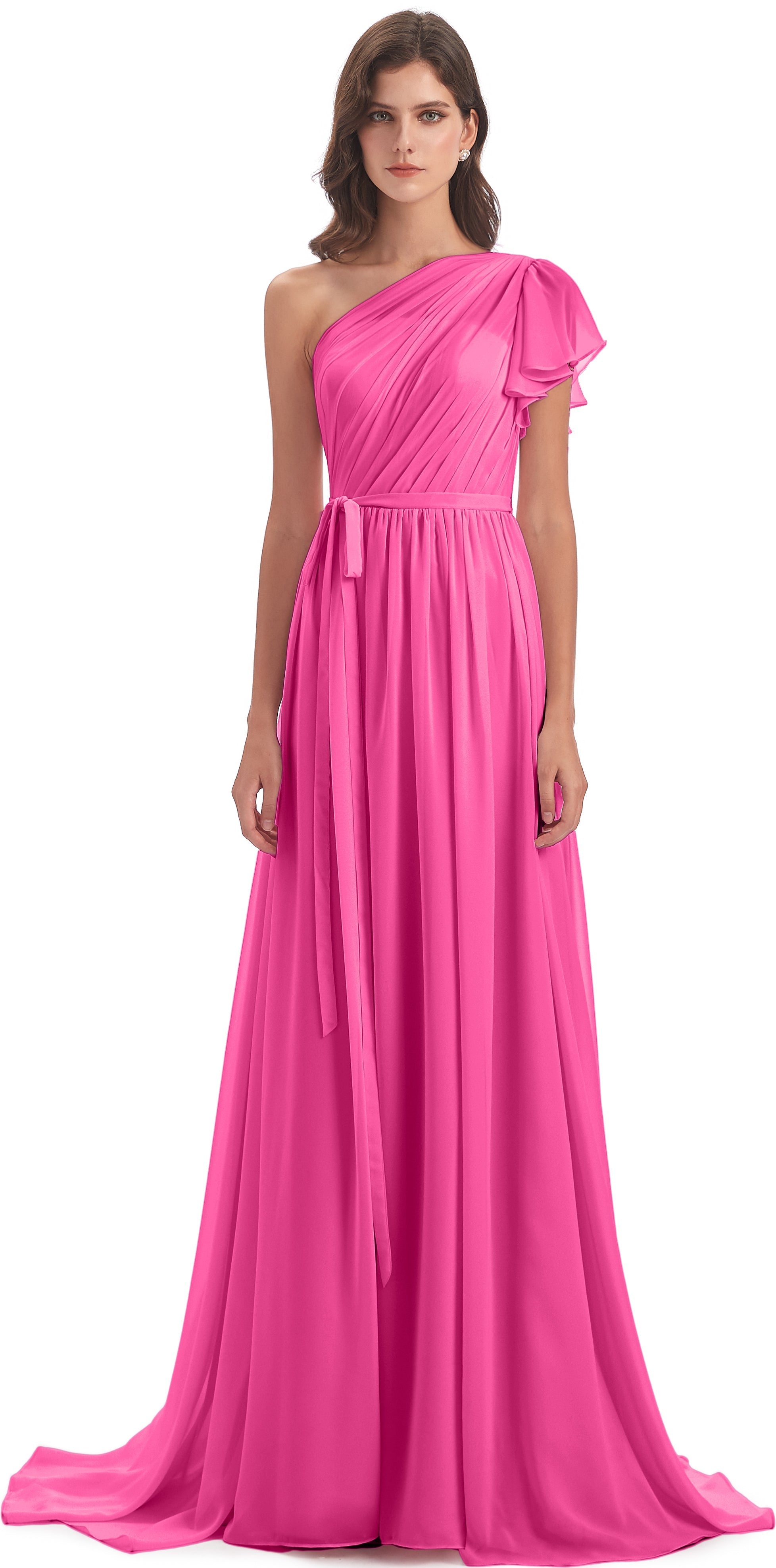 Robe Demoiselle D Honneur En Azalée Balayage/Pinceau Traîne Seule-Épaule Robes Demoiselle D'Honneur