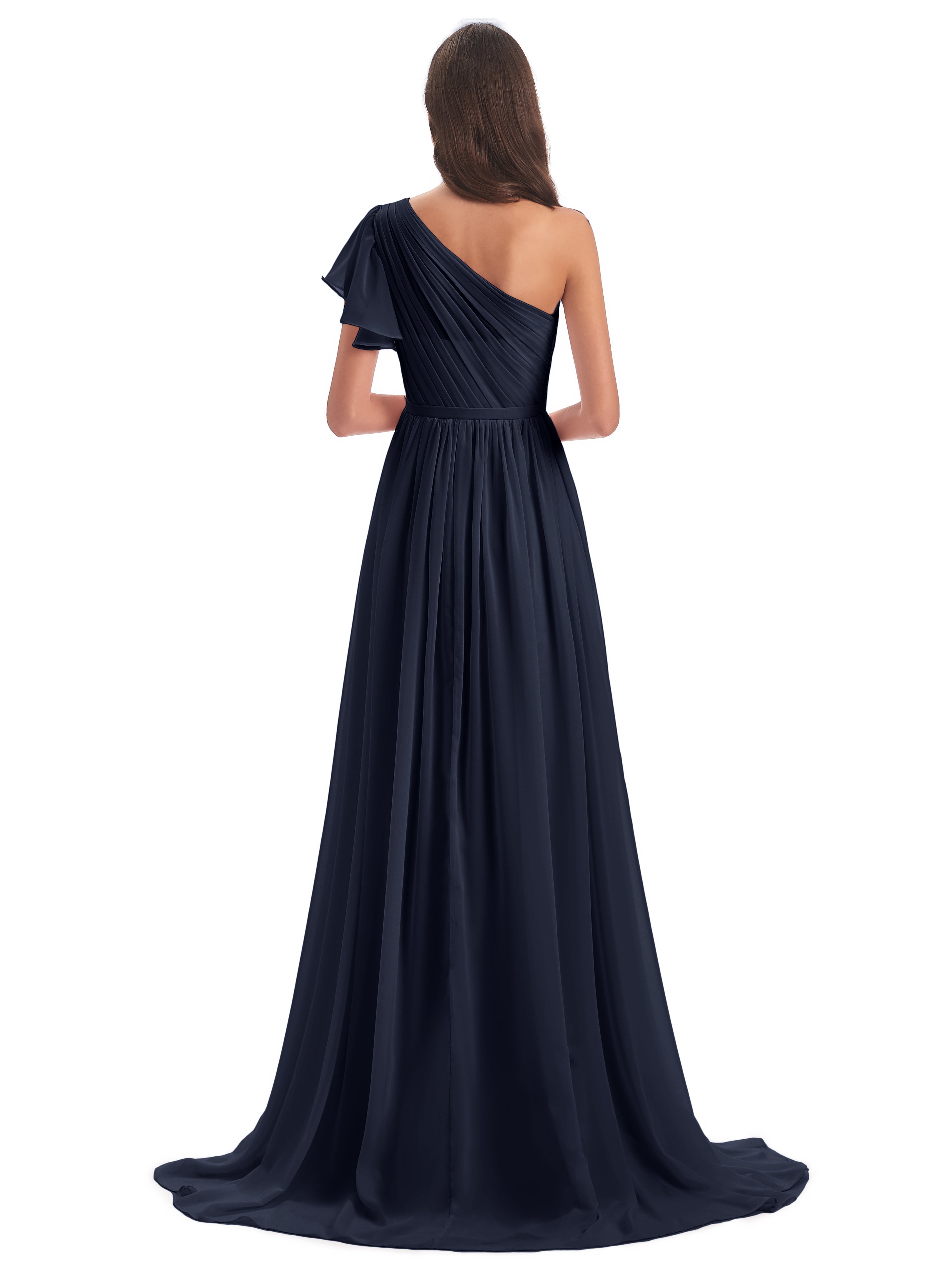 Demoiselle D'Honneur Bleu Marine Balayage/Pinceau Traîne Seule-Épaule Robes Demoiselle D'Honneur