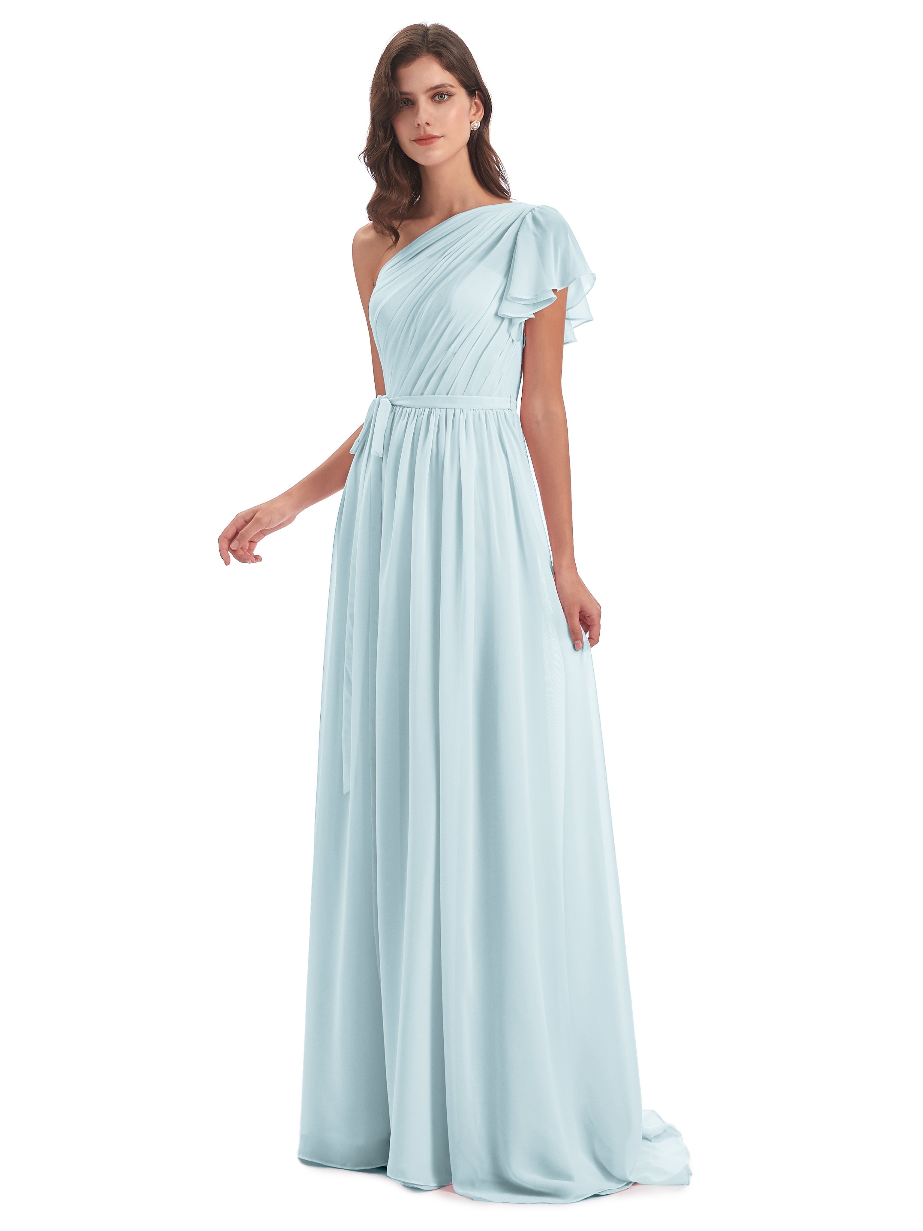 Robe De Demoiselle D'Honneur Brume Balayage/Pinceau Traîne Seule-Épaule Robes Demoiselle D'Honneur