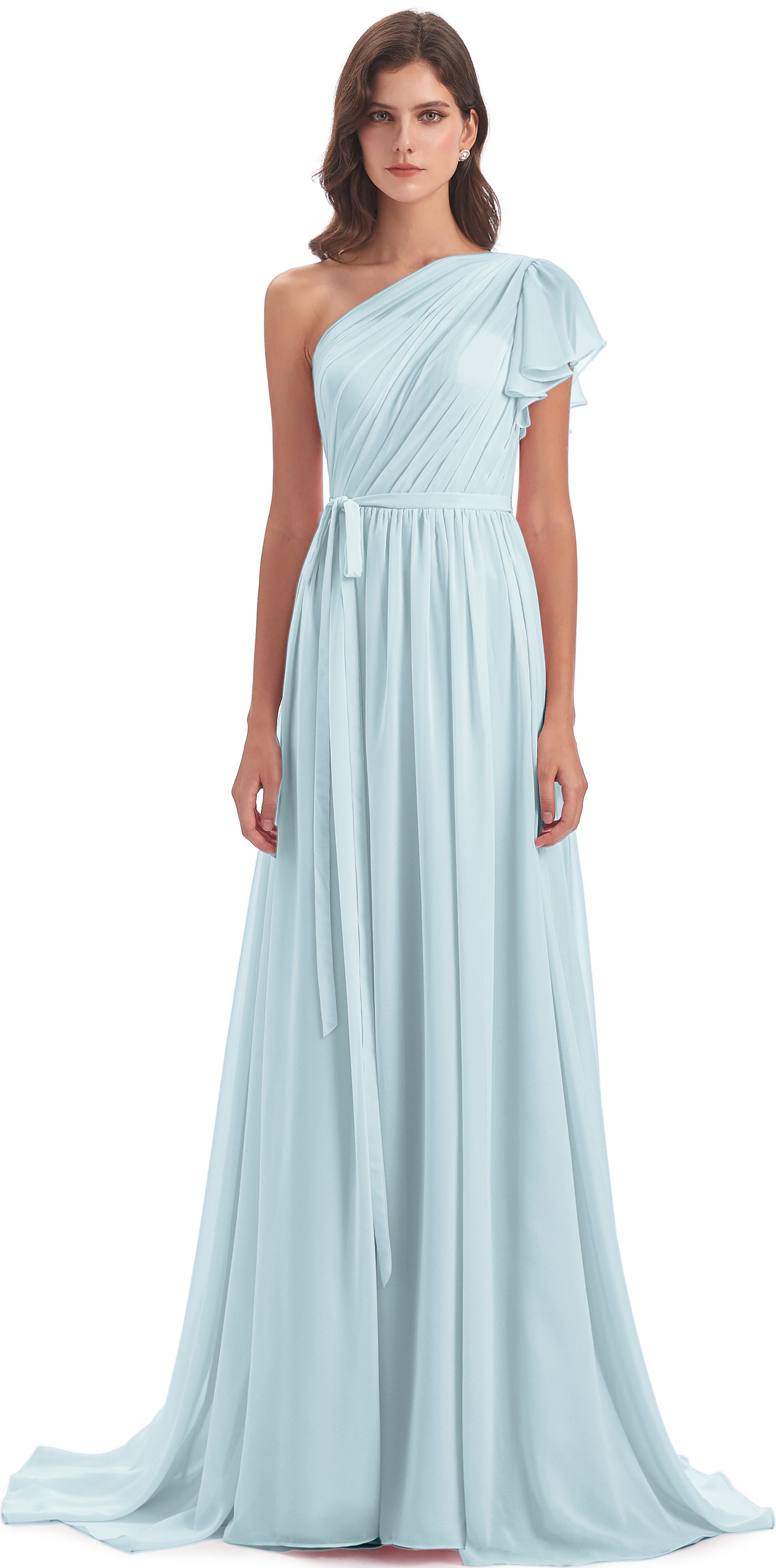 Robe De Demoiselle D'Honneur Brume Balayage/Pinceau Traîne Seule-Épaule Robes Demoiselle D'Honneur