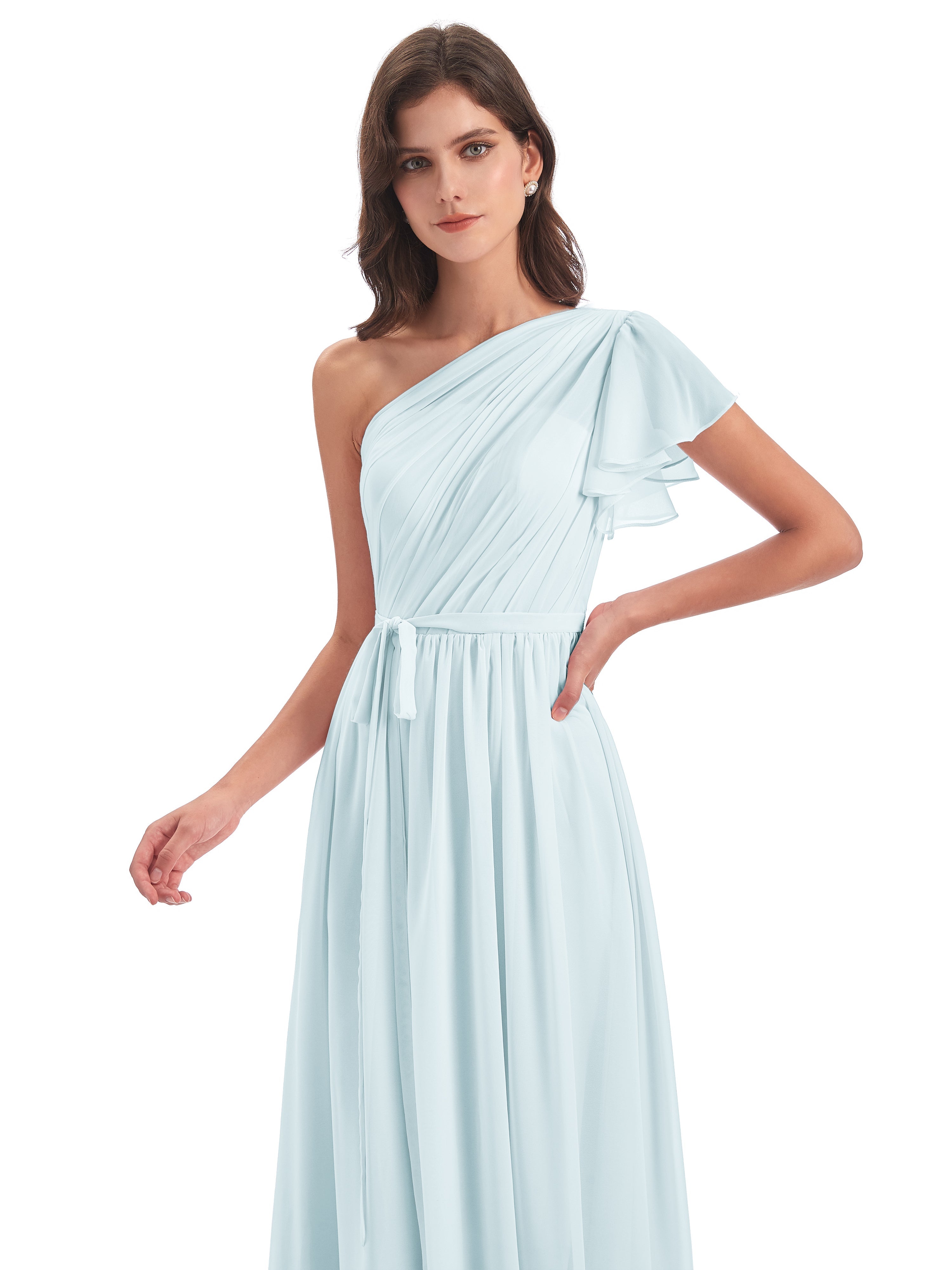 Robe De Demoiselle D'Honneur Brume Balayage/Pinceau Traîne Seule-Épaule Robes Demoiselle D'Honneur