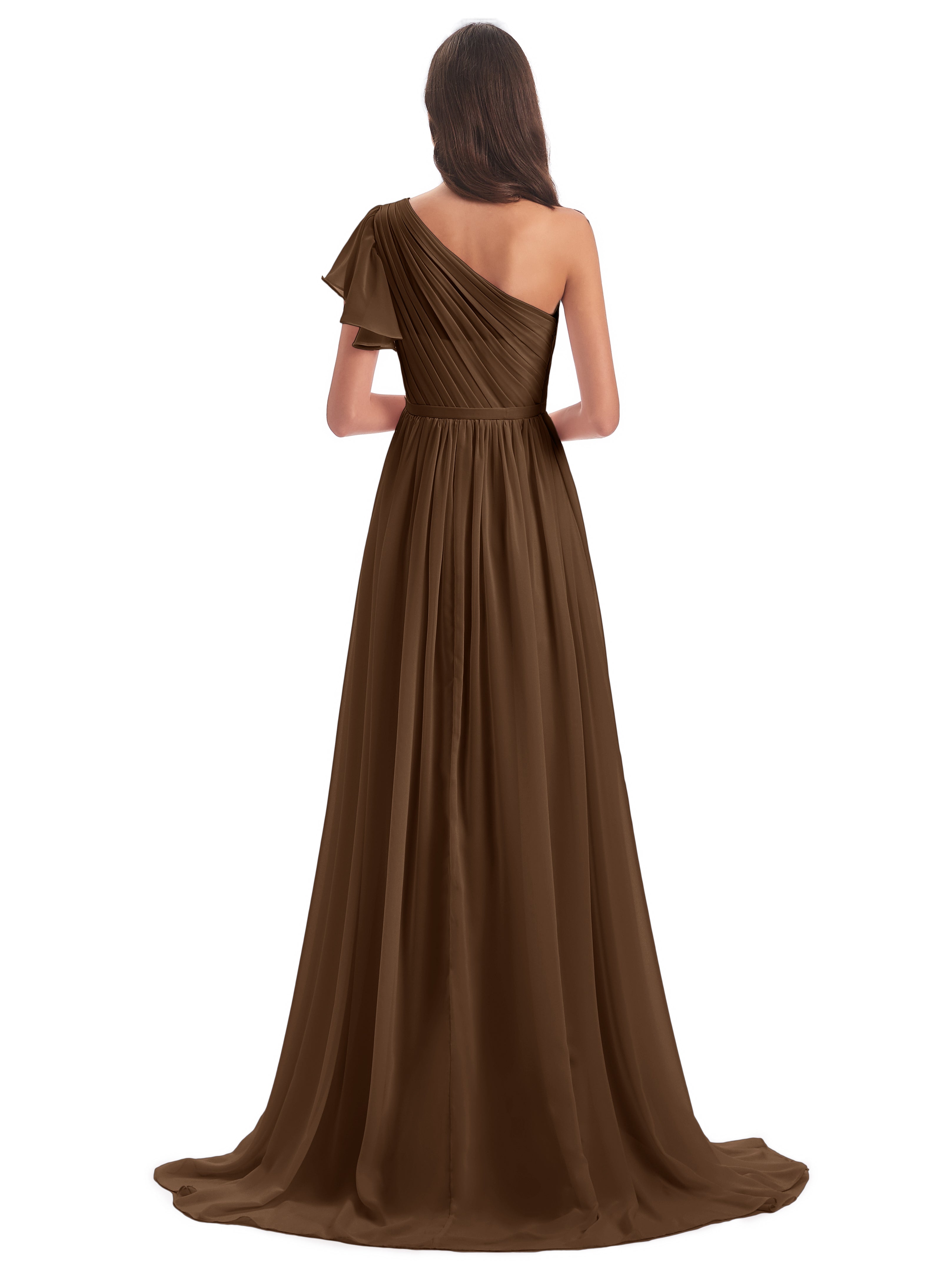 Robe Demoiselle D Honneur Brun Balayage/Pinceau Traîne Seule-Épaule Robes Demoiselle D'Honneur