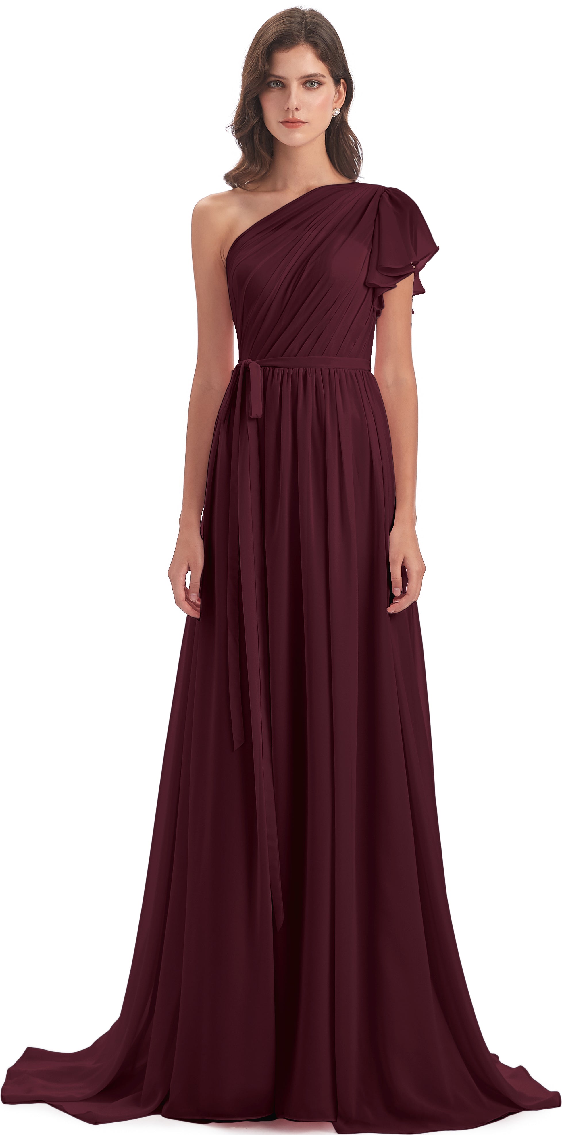 Robes De Demoiselle D'Honneur Cabernet Balayage/Pinceau Traîne Seule-Épaule Robes Demoiselle D'Honneur