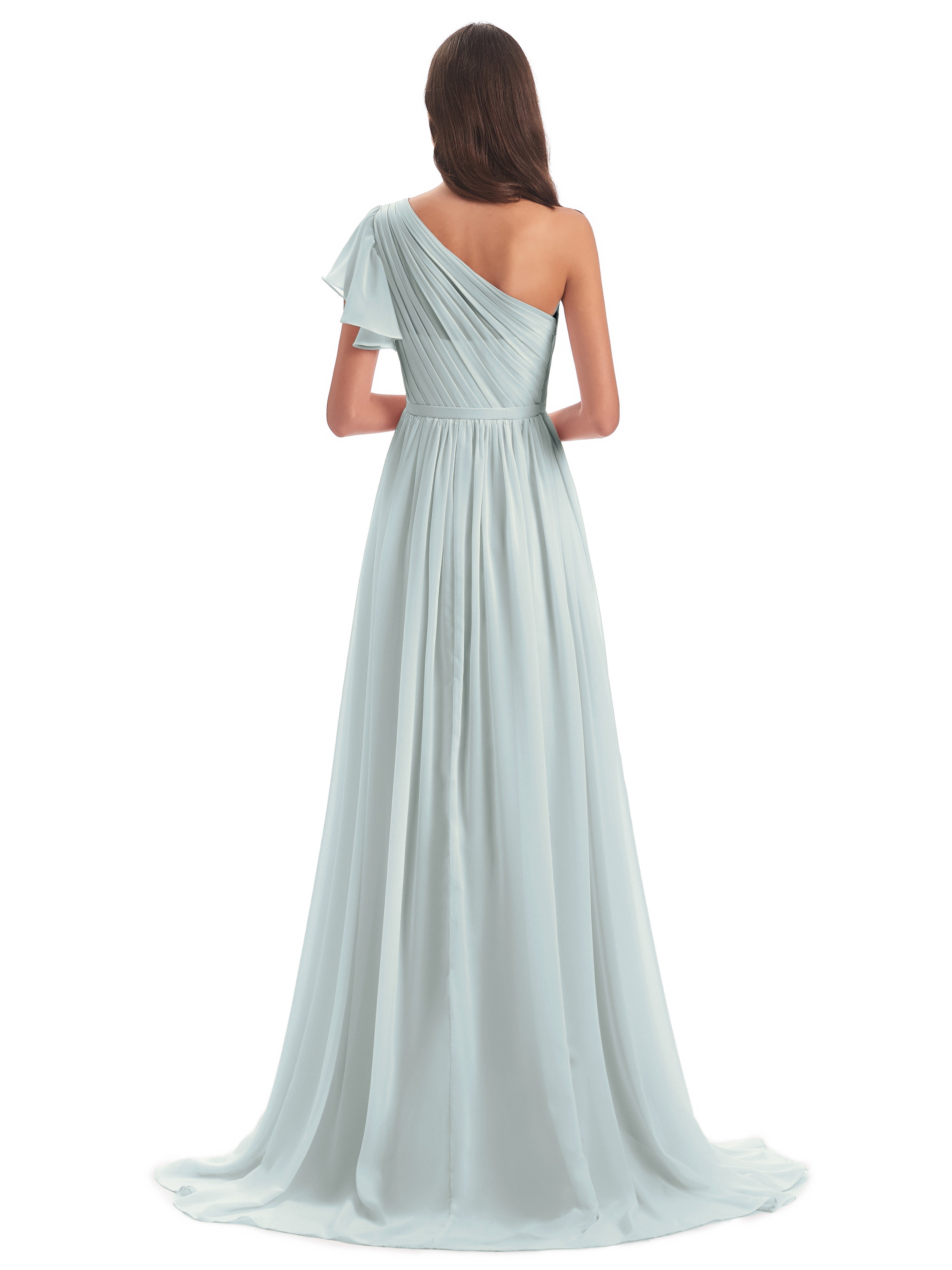 Robe Demoiselle D Honneur Vert Celadon Balayage/Pinceau Traîne Seule-Épaule Robes Demoiselle D'Honneur