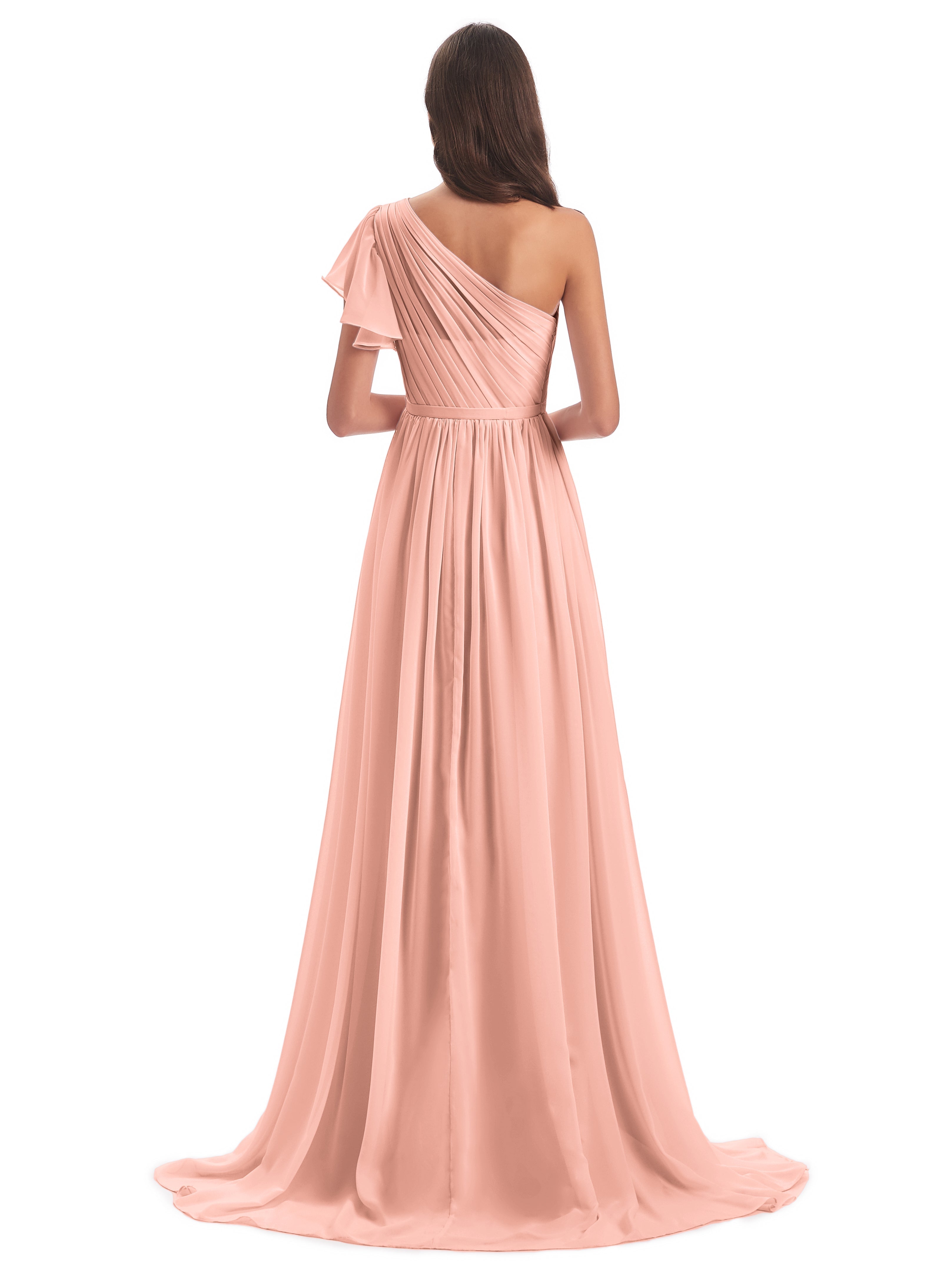 Robe Demoiselle Dhonneur Corail Balayage/Pinceau Traîne Seule-Épaule Robes Demoiselle D'Honneur