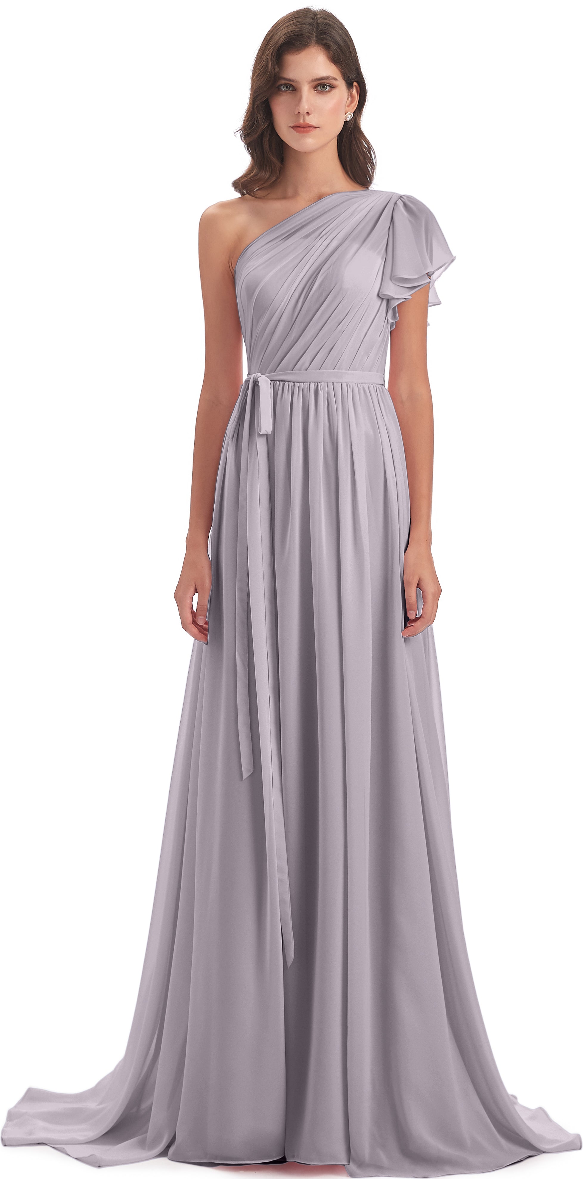 Robes De Demoiselle D'Honneur Couleur Crépuscule Balayage/Pinceau Traîne Seule-Épaule Robes Demoiselle D'Honneur
