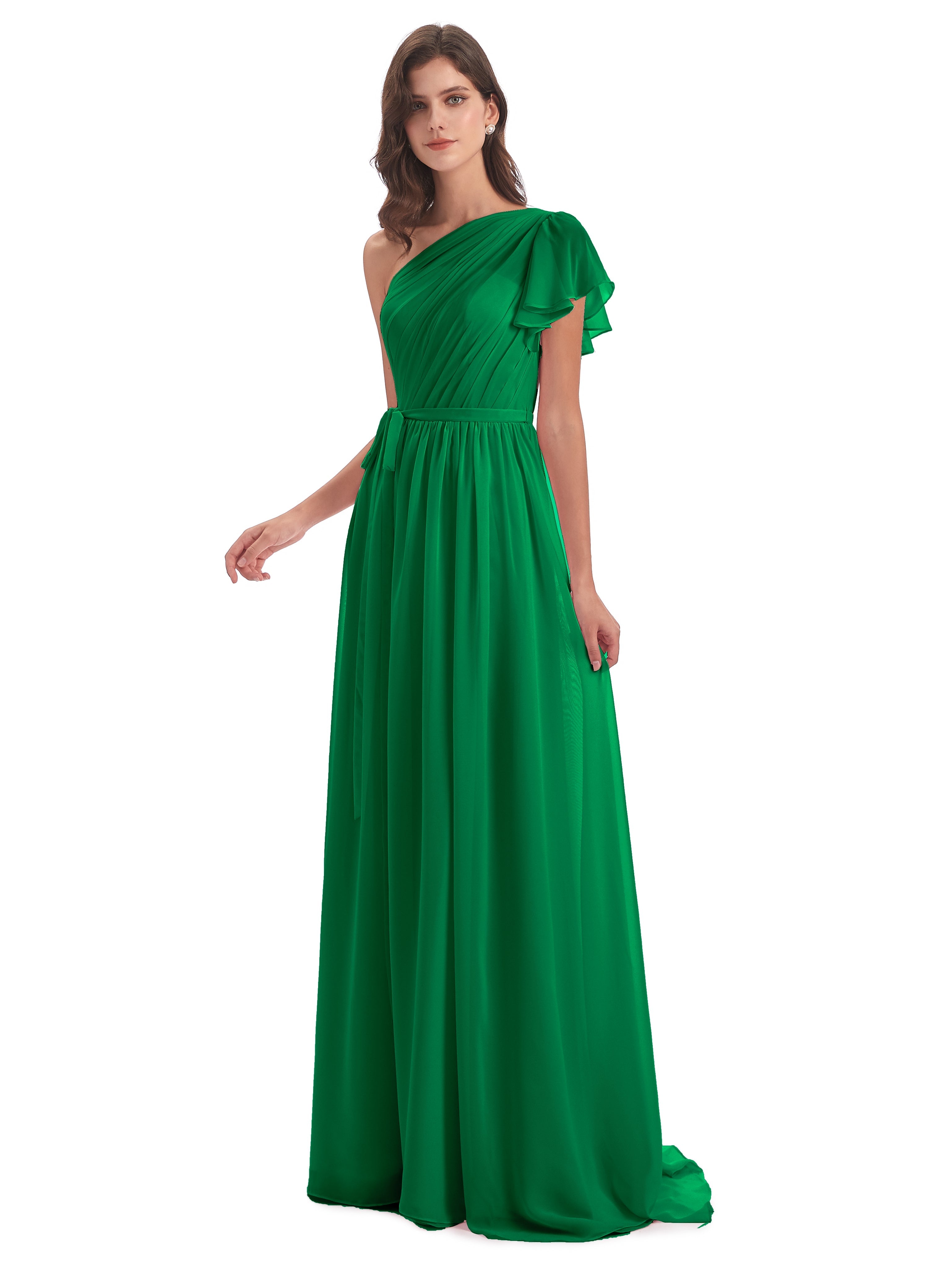 Robe Demoiselle D Honneur Emeraude Balayage/Pinceau Traîne Seule-Épaule Robes Demoiselle D'Honneur