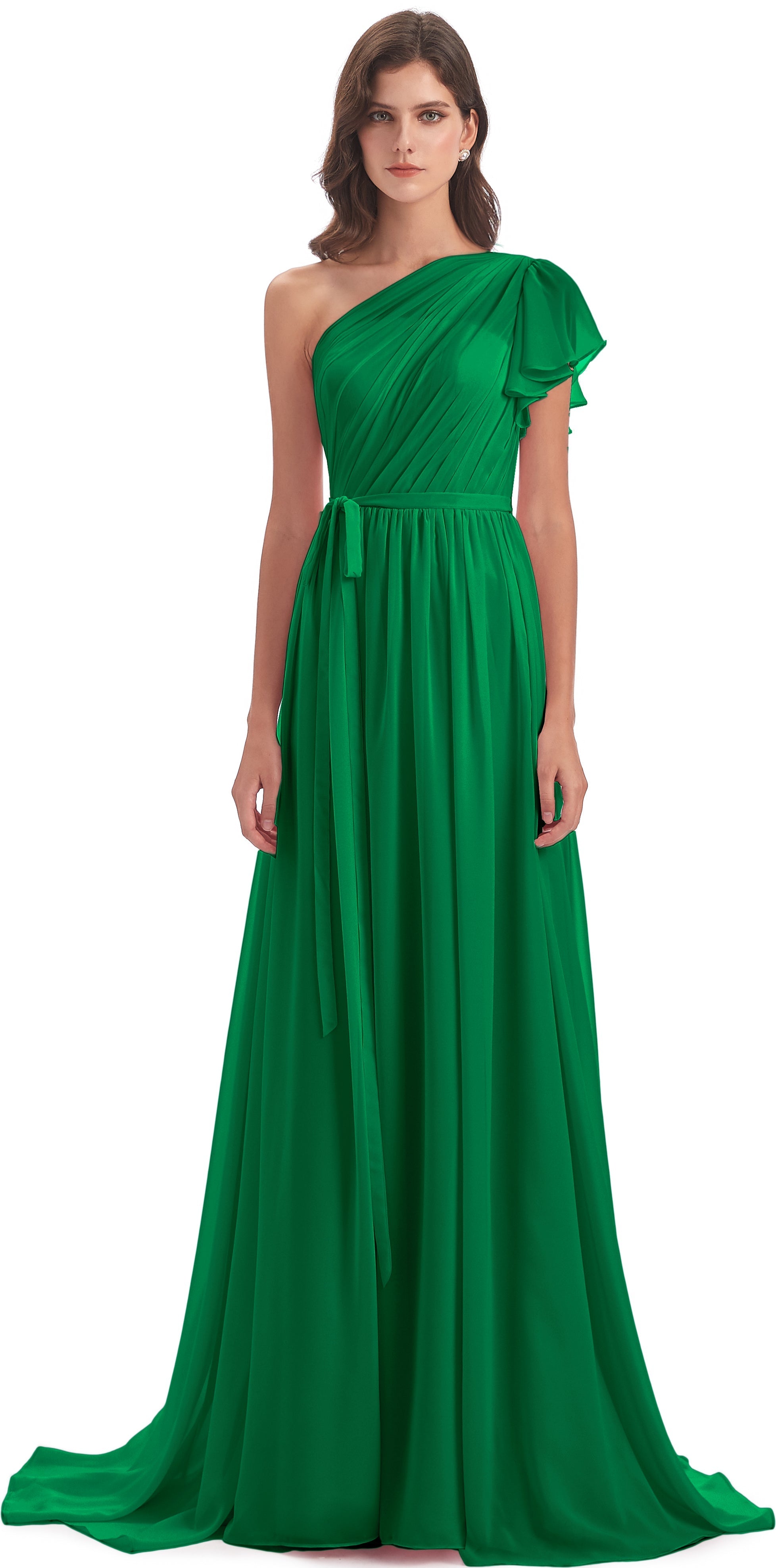 Robe Demoiselle D Honneur Emeraude Balayage/Pinceau Traîne Seule-Épaule Robes Demoiselle D'Honneur