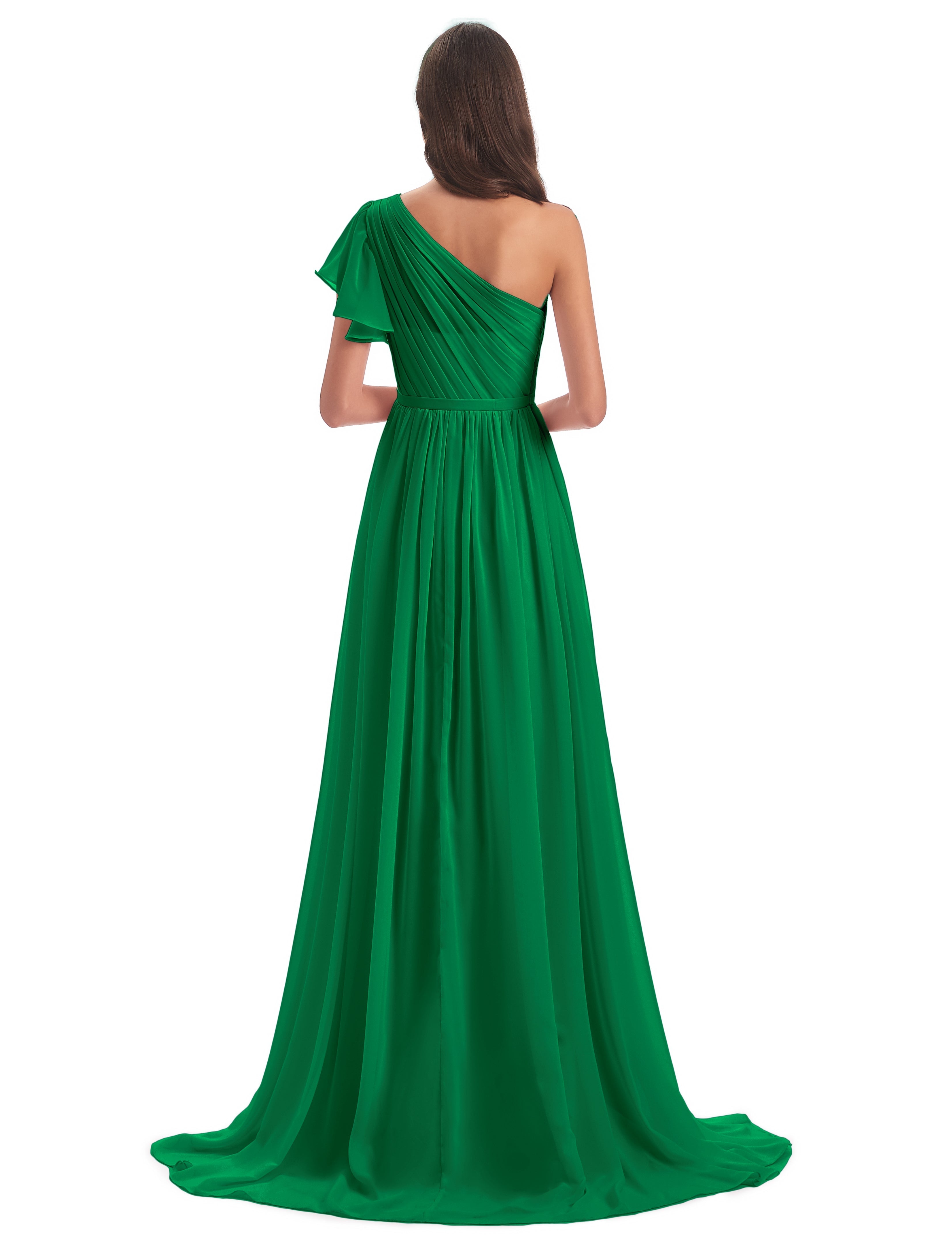 Robe Demoiselle D Honneur Emeraude Balayage/Pinceau Traîne Seule-Épaule Robes Demoiselle D'Honneur