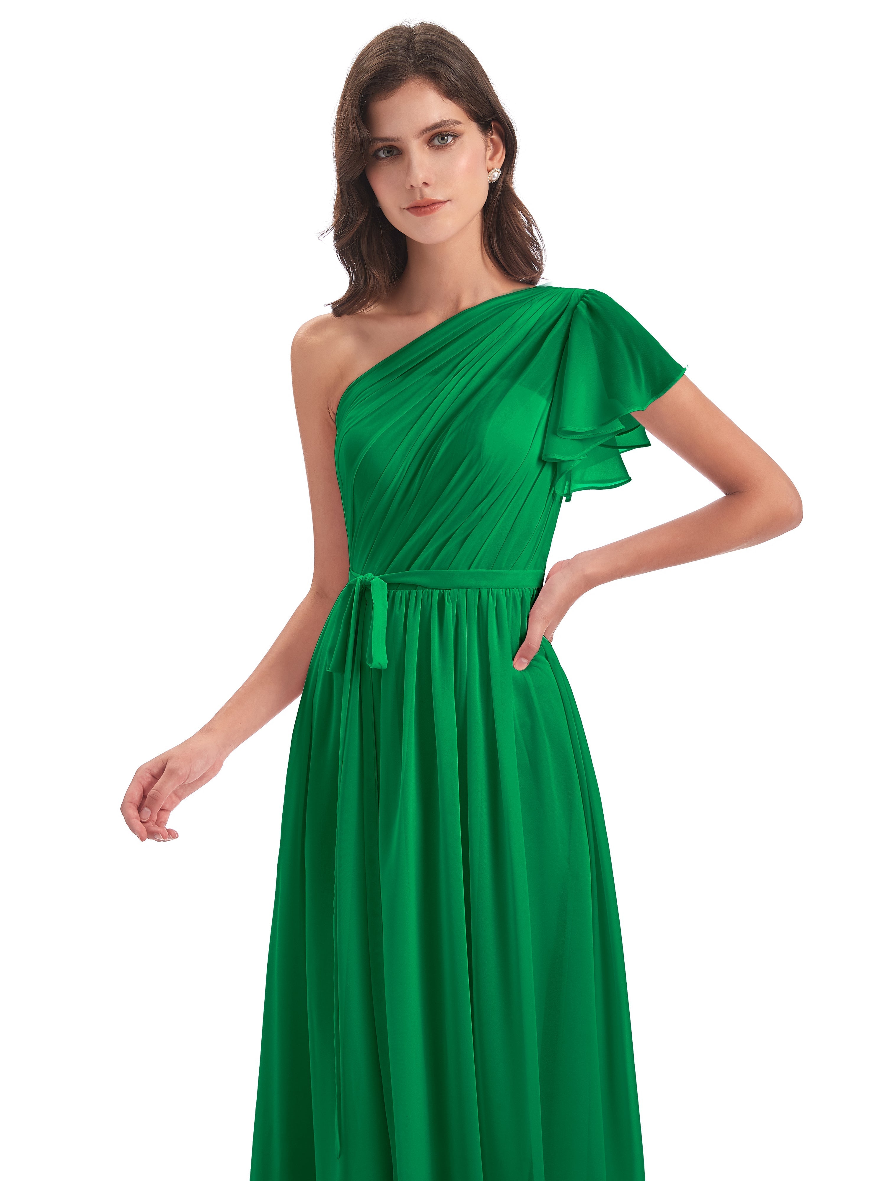 Robe Demoiselle D Honneur Emeraude Balayage/Pinceau Traîne Seule-Épaule Robes Demoiselle D'Honneur
